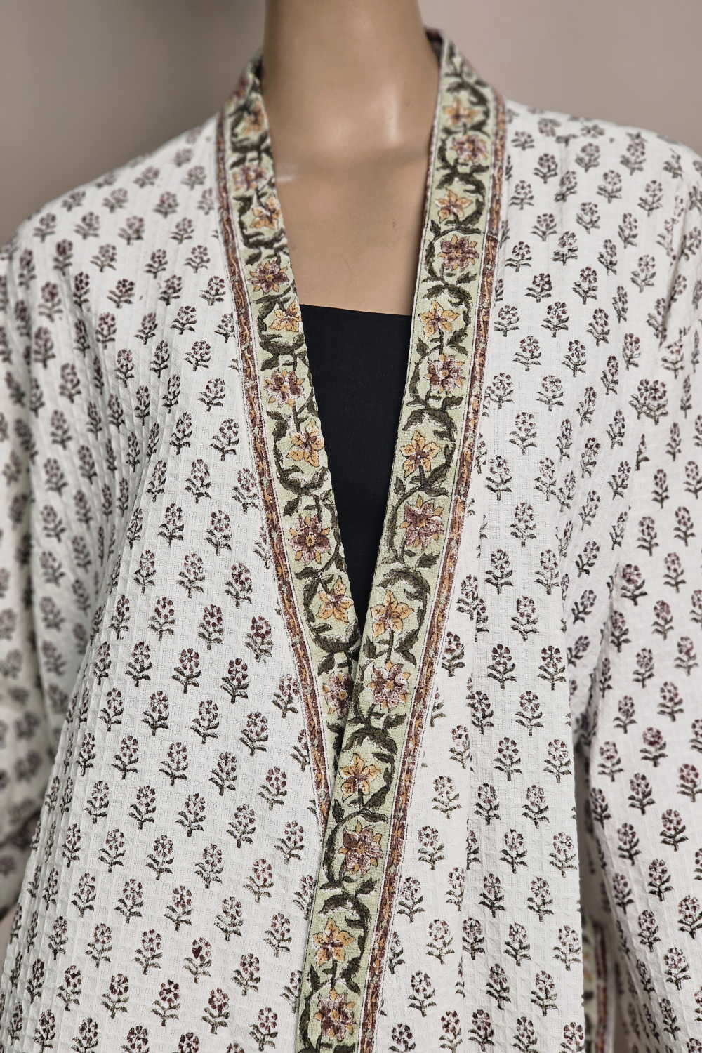 Morning Grace – Sanganeri Bath Robe | Free Size - Image 3