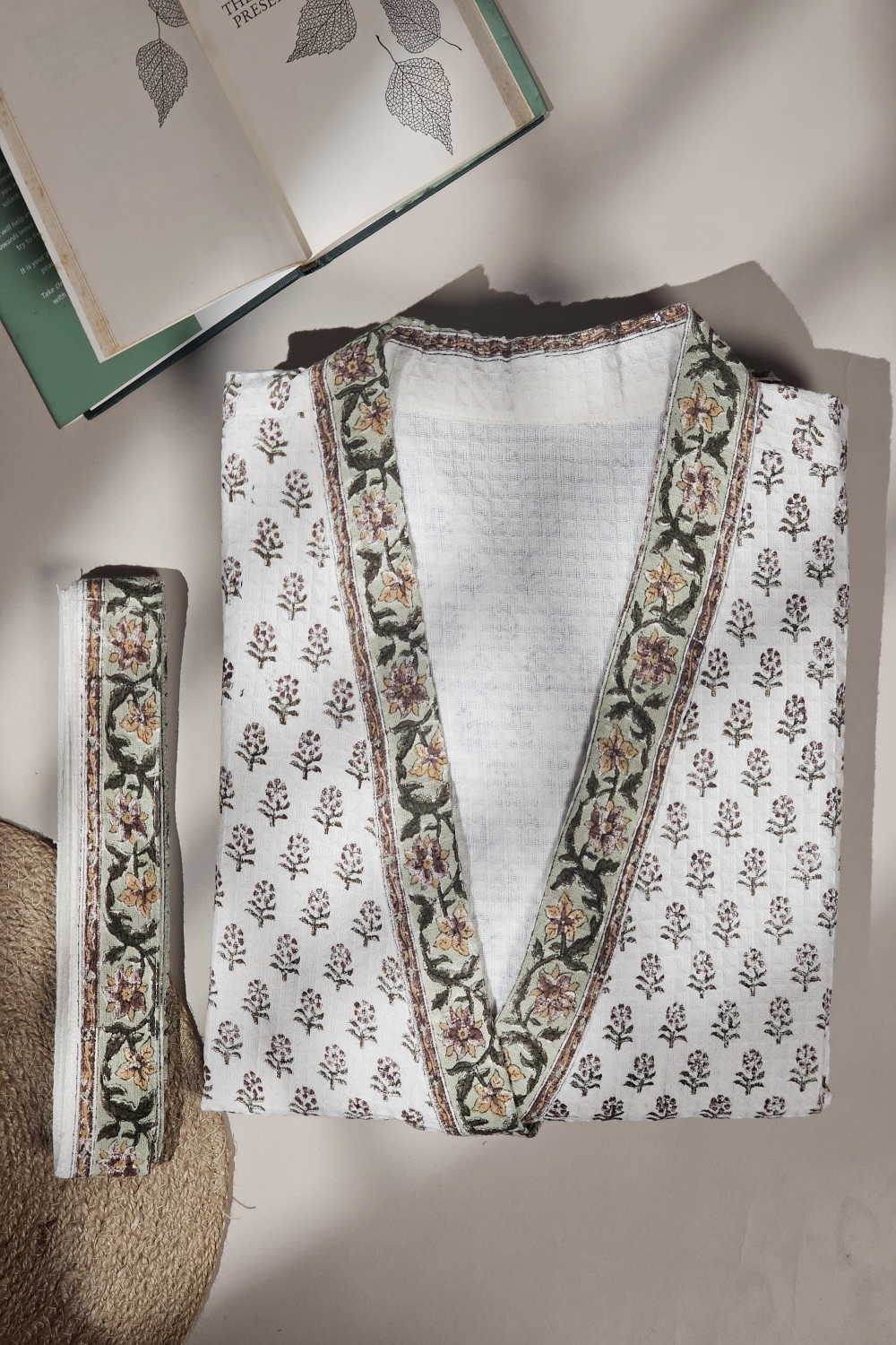 Morning Grace – Sanganeri Bath Robe | Free Size - Image 4