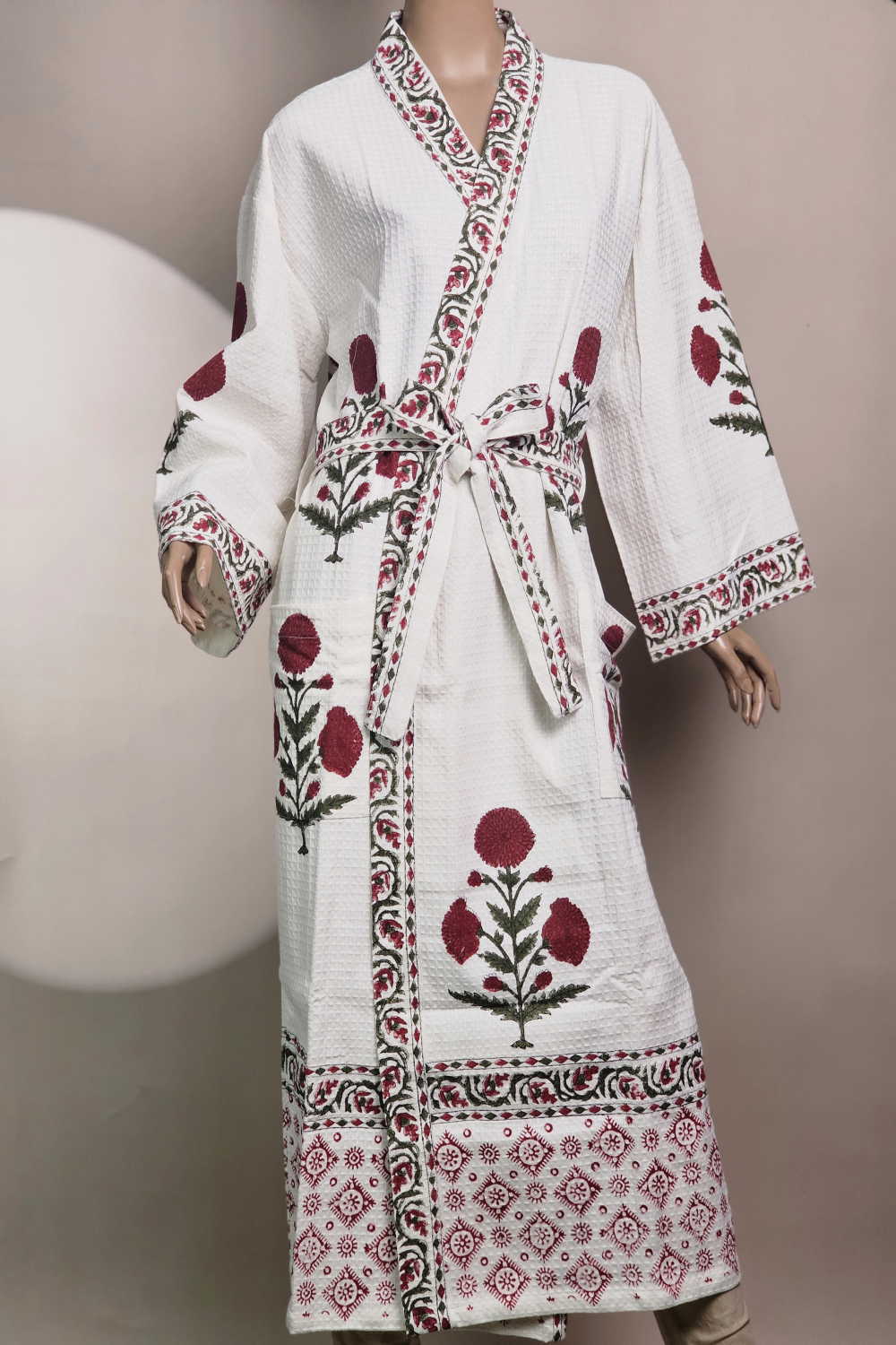 Morning Grace – Sanganeri Bath Robe | Free Size - Image 3