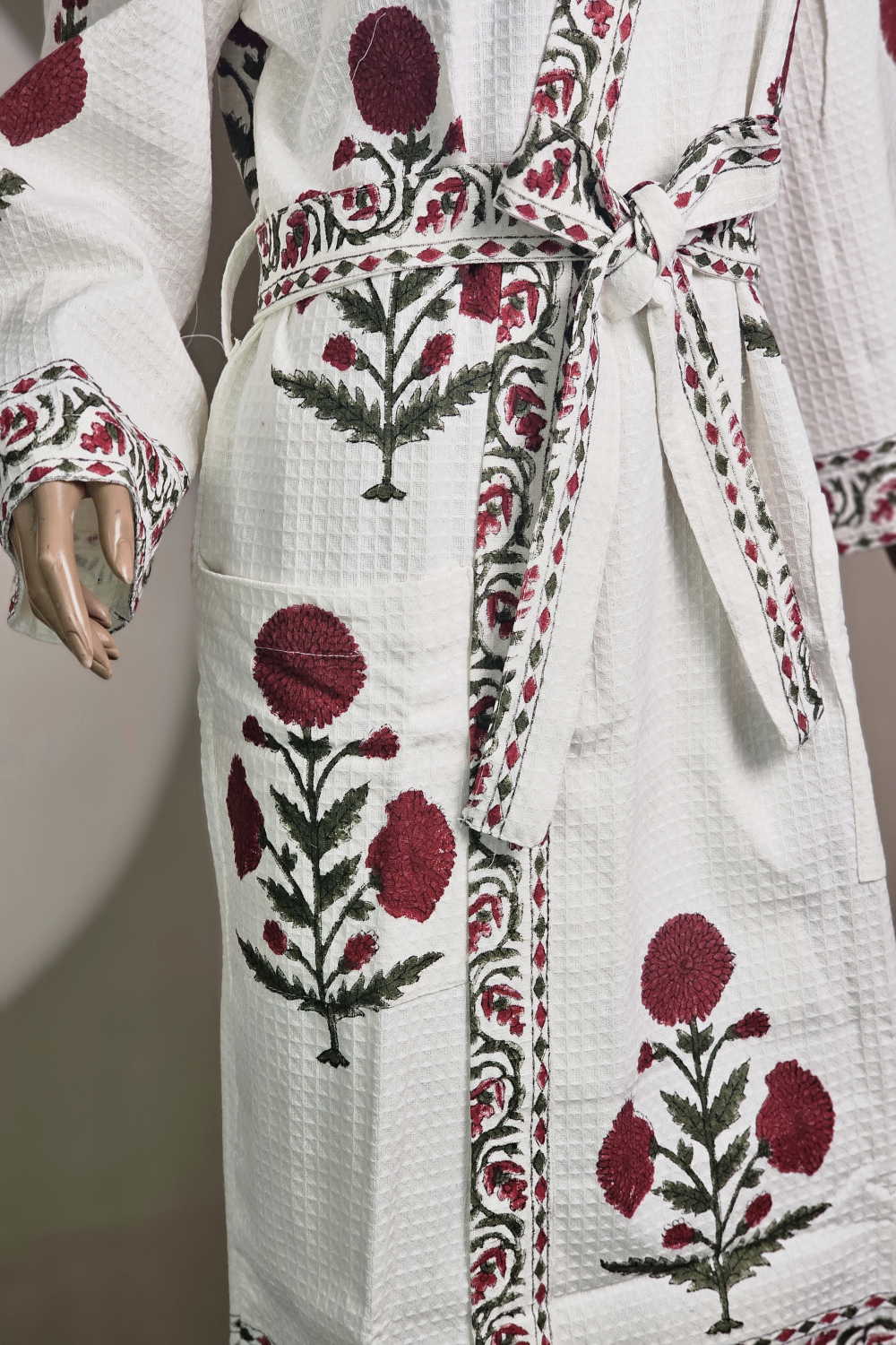 Morning Grace – Sanganeri Bath Robe | Free Size - Image 4