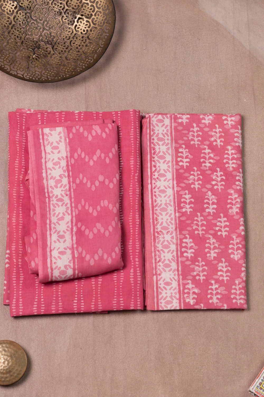Florets - Pink Block Printed Cotton Suit - Image 2