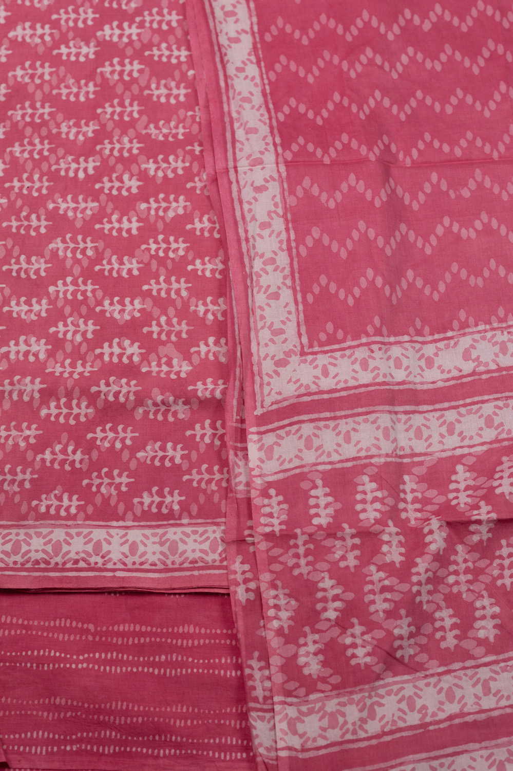 Florets - Pink Block Printed Cotton Suit - Image 3