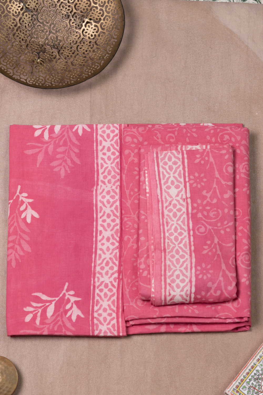 Taffy Pink Block Printed Cotton Suit