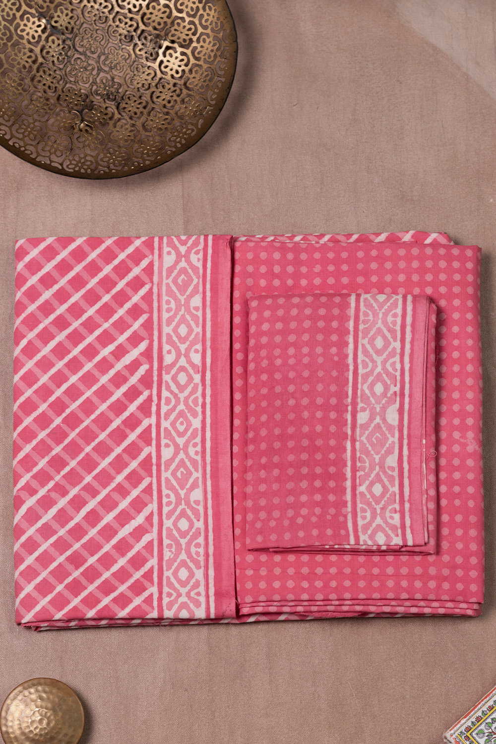 Pink Pop Checks Block Printed Cotton Suit - Image 2