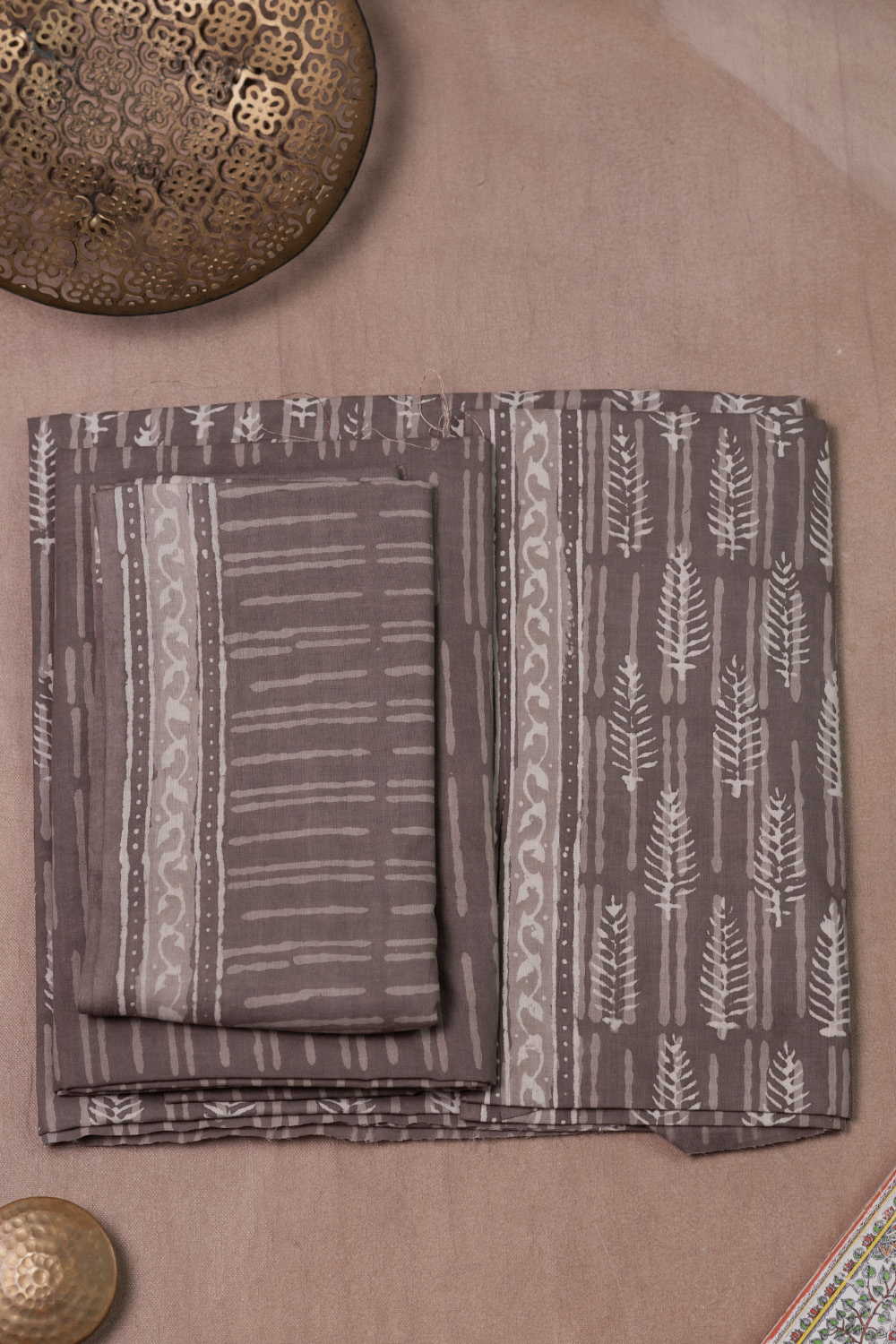 Florets on Grey Block Printed Cotton Suit