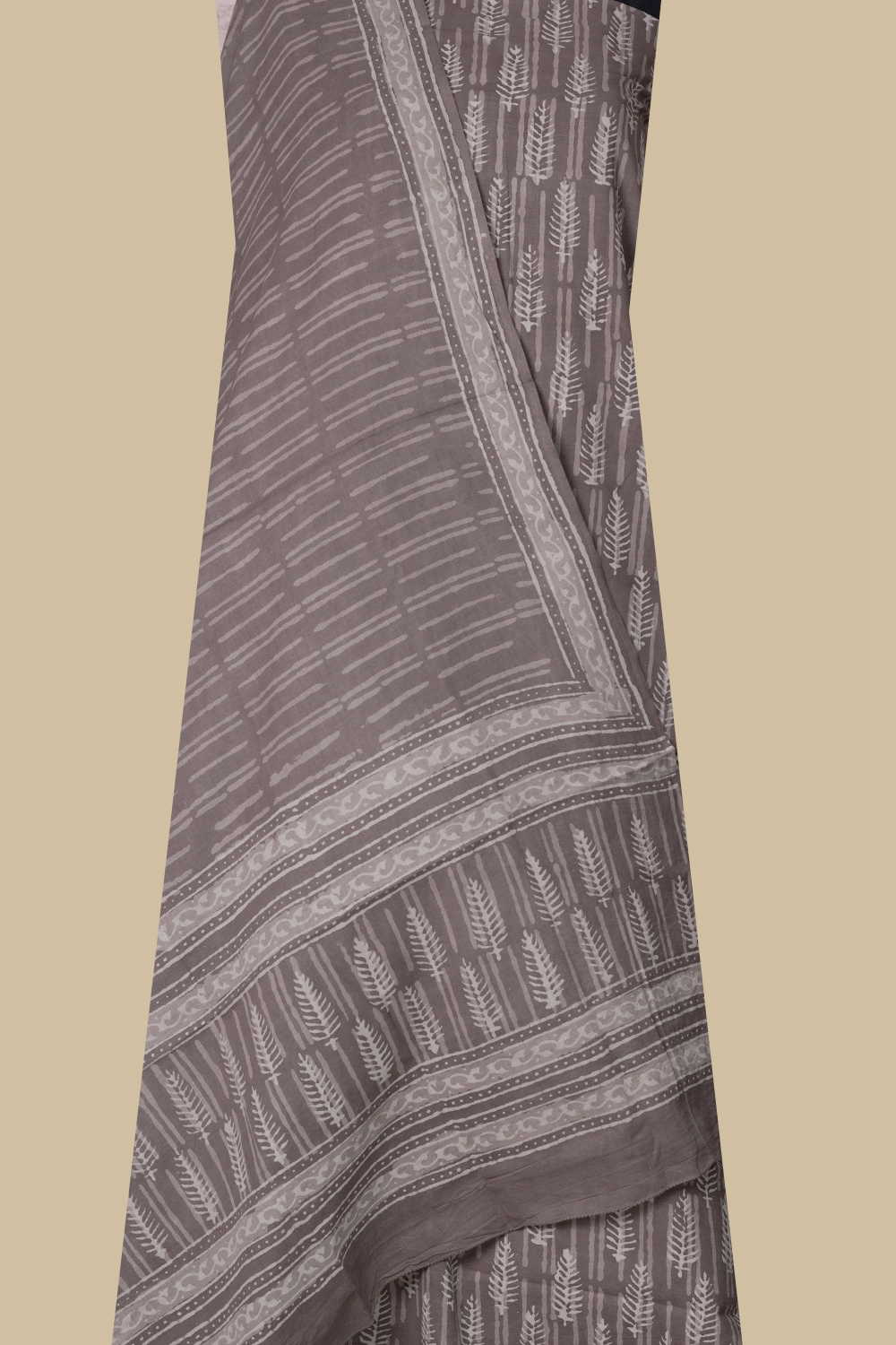 Florets on Grey Block Printed Cotton Suit - Image 2