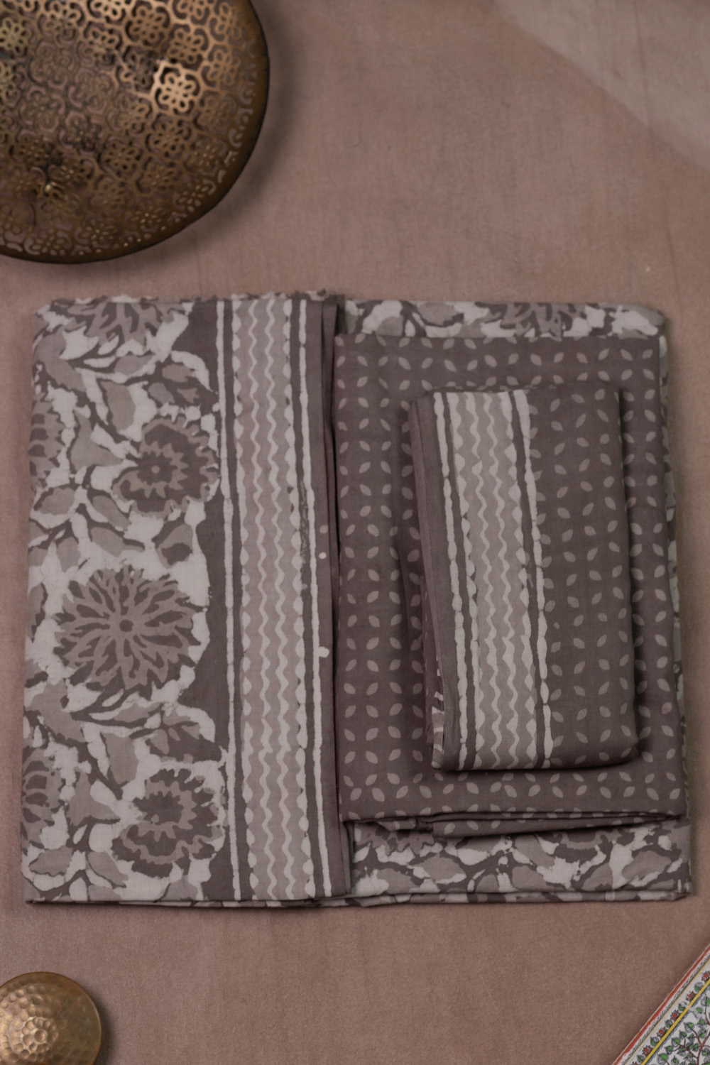 Floral Garden - Grey Block Printed Cotton Suit - Image 2