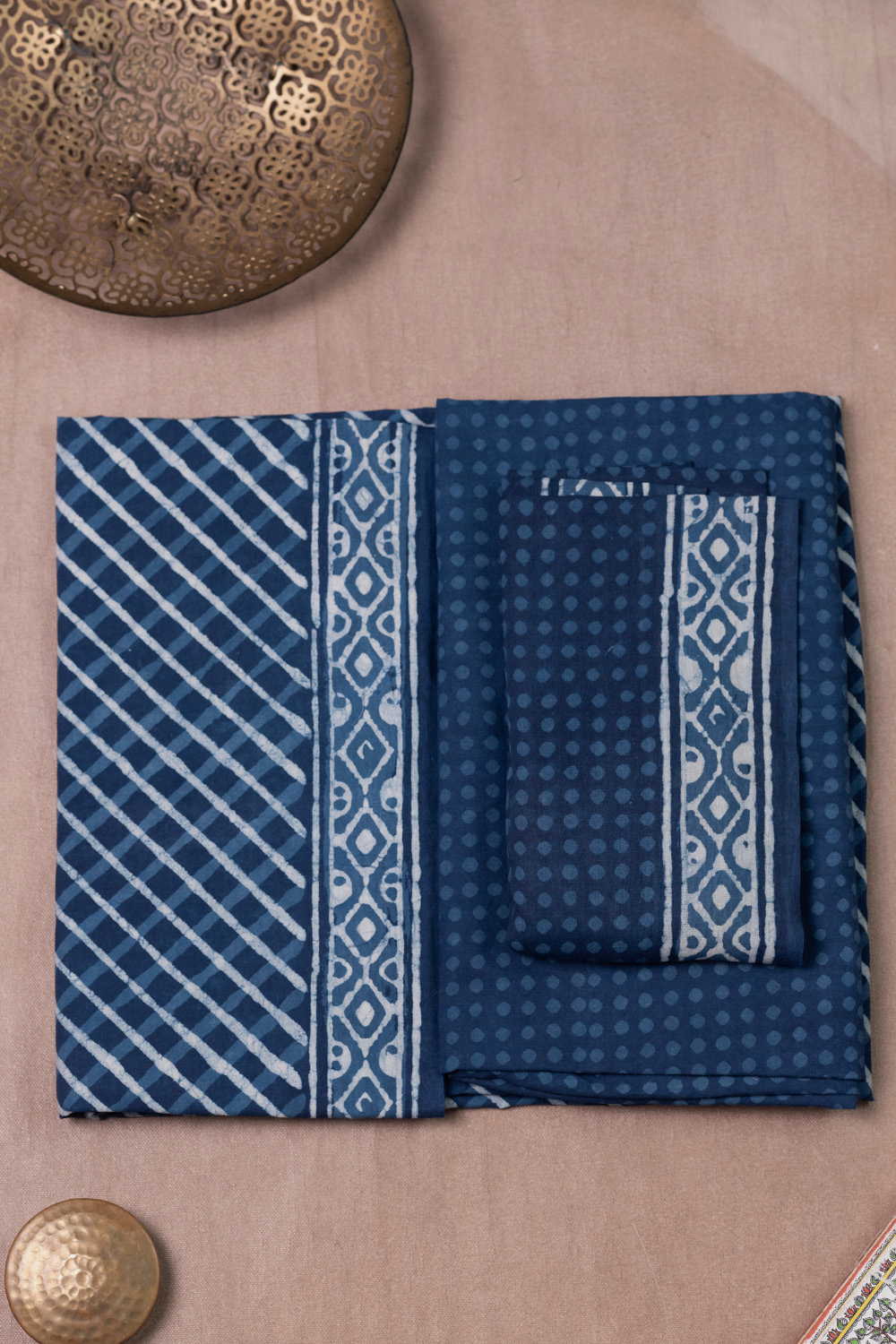 Muted Indigo Block Printed Cotton Suit - Image 2