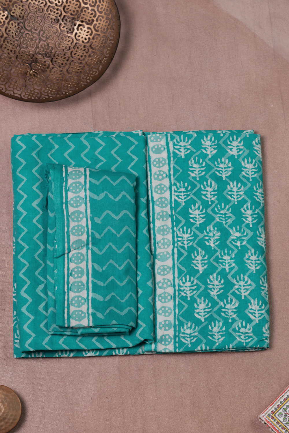 Green with Buttas Block Printed Cotton Suit - Image 2