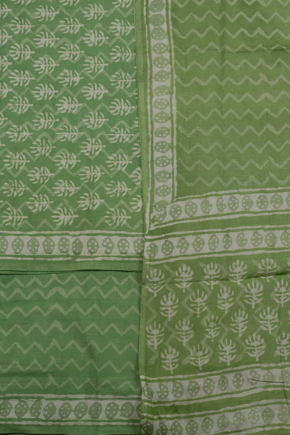 Green with Motifs Block Printed Cotton Suit - Image 3