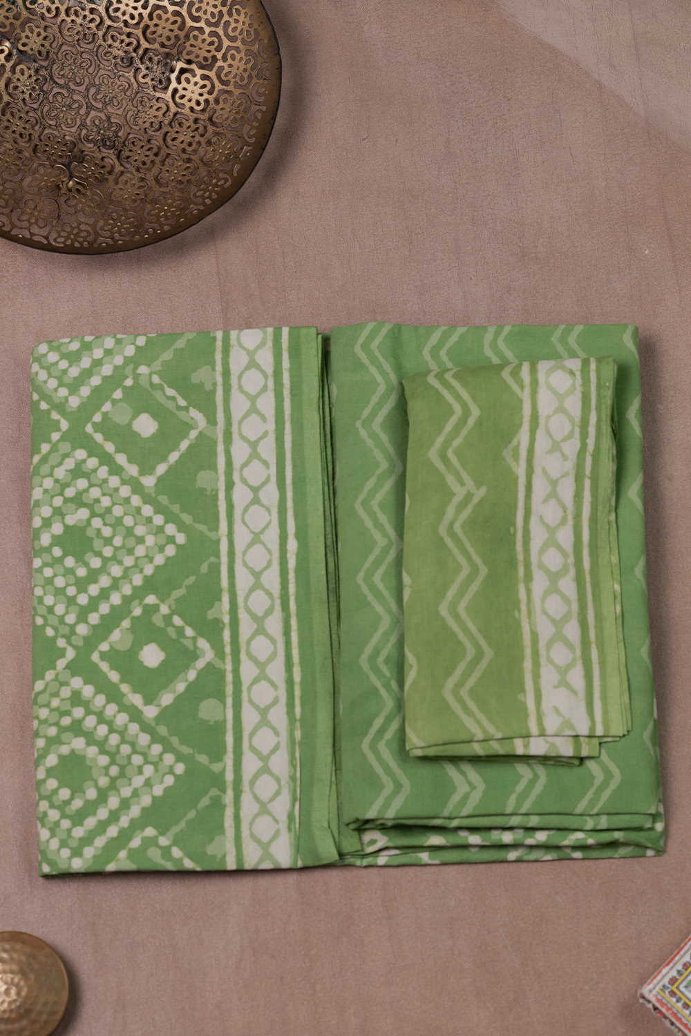 Patterned - Green Block Printed Cotton Suit - Image 2