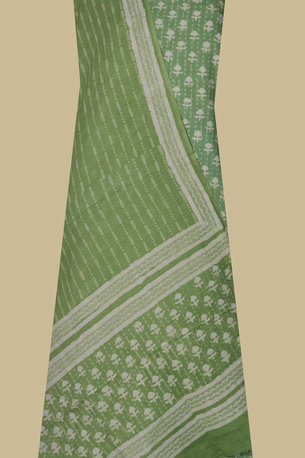 Green Block Printed Cotton Suit