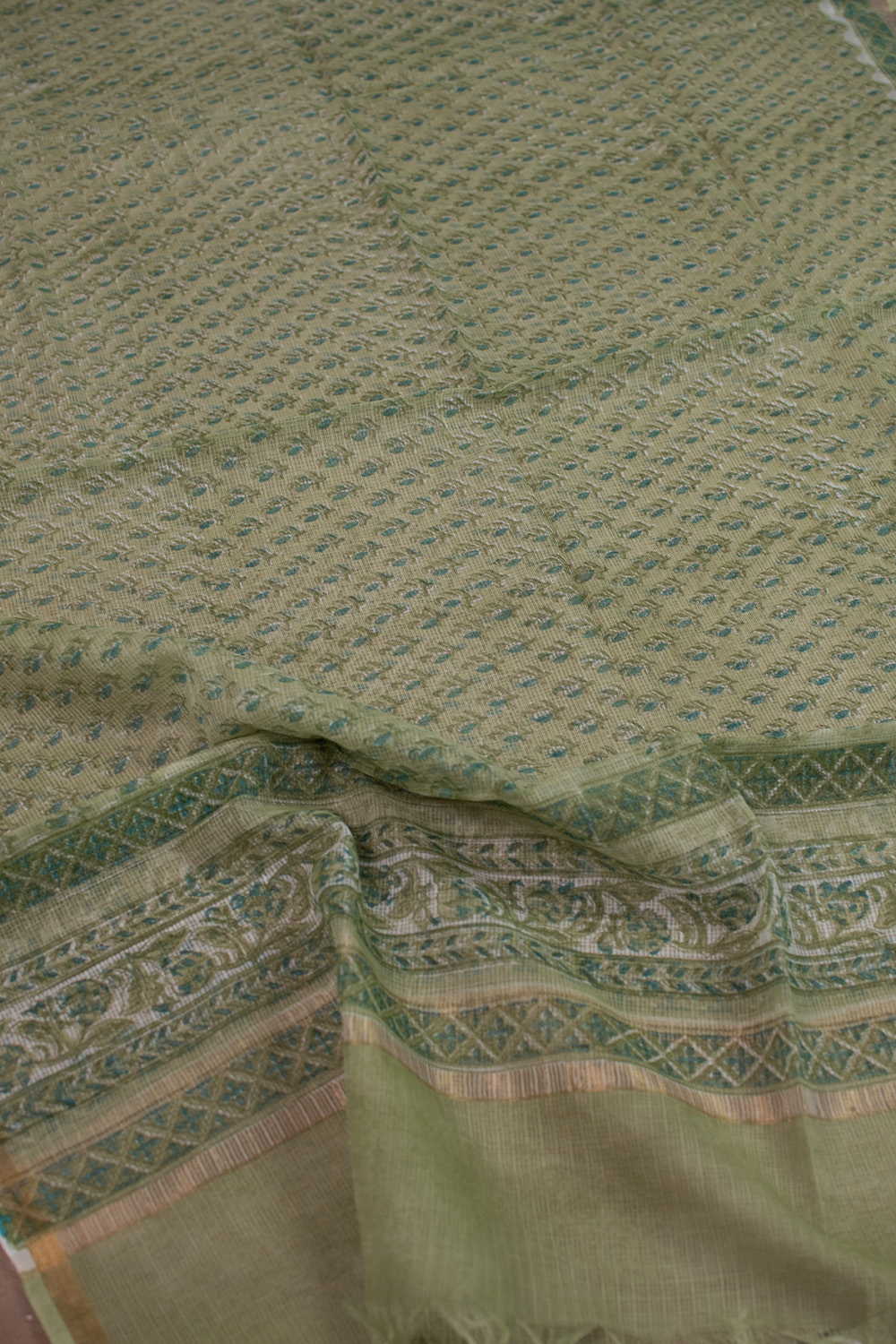 Green - Tiny Motifs Block Printed Kota Cotton Dupatta - Image 2