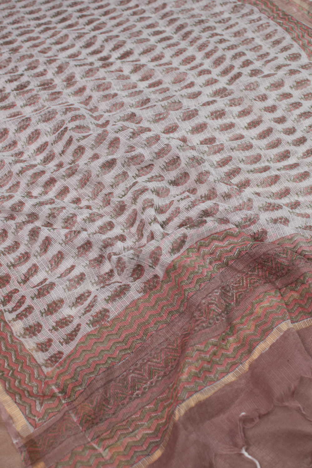 Creamy Blossom Block Printed Kota Cotton Dupatta - Image 2