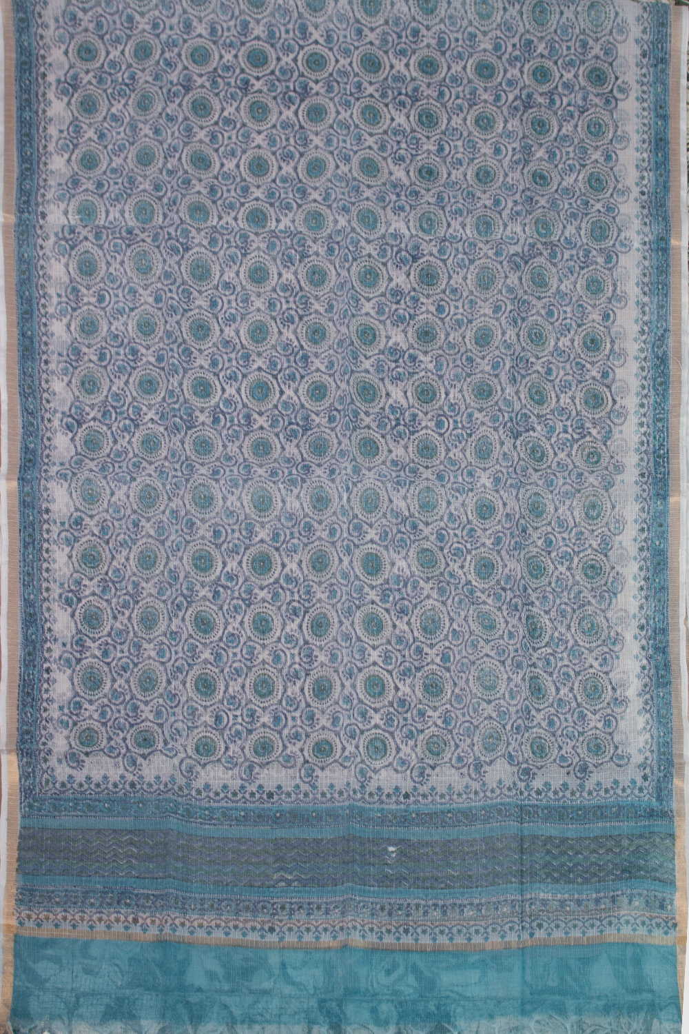 Creamy Blue - Block Printed Kota Cotton Dupatta Creamy Blue - Image 4