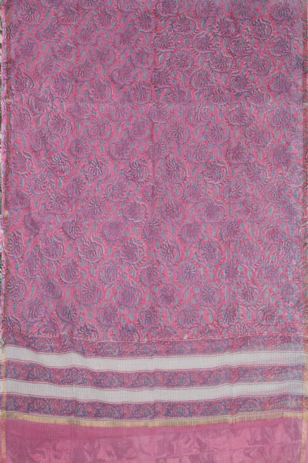 Floral Veins - Pink Block Printed Kota Cotton Dupatta - Image 4
