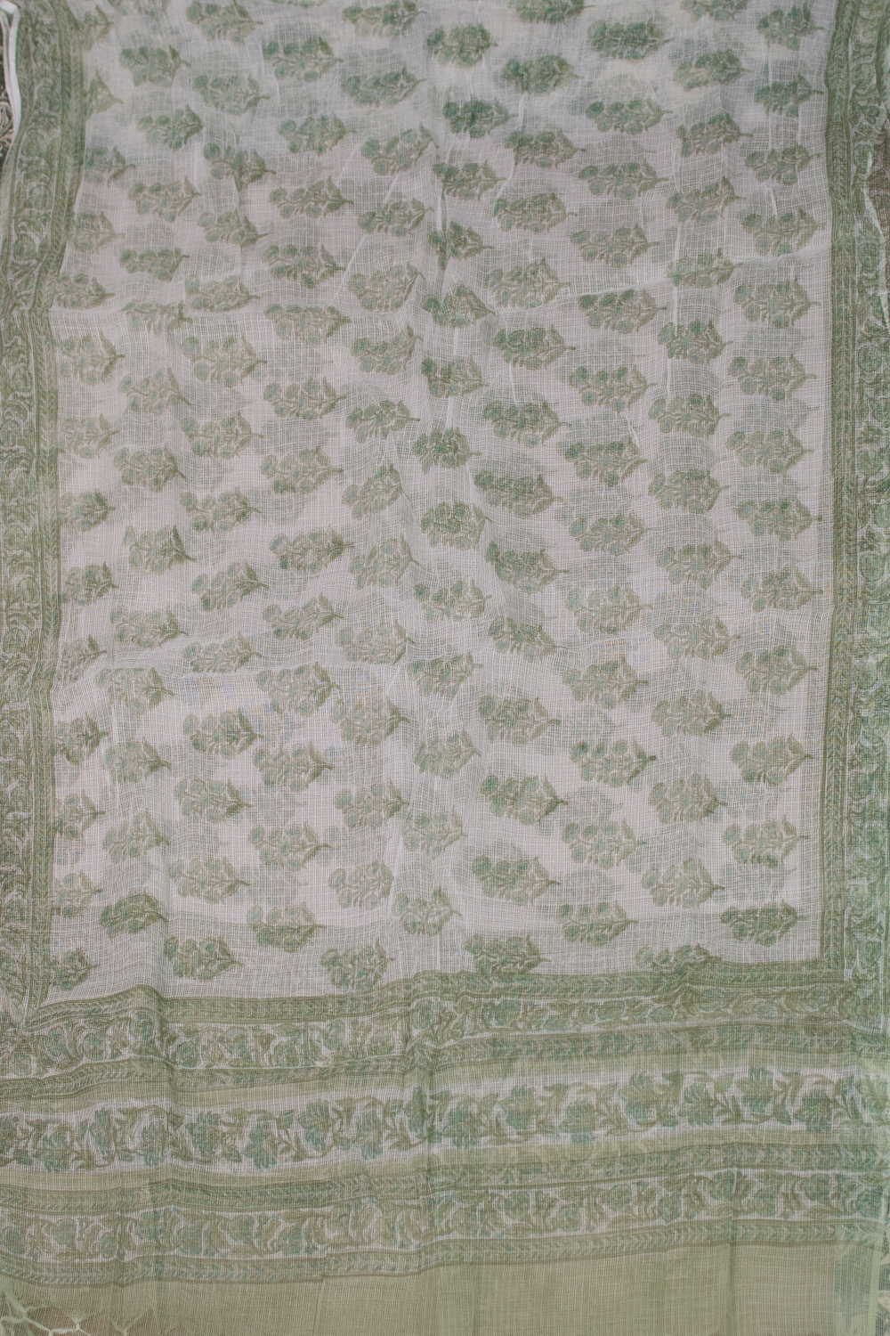 Green Blossom - Cream Block Printed Kota Cotton Dupatta - Image 3