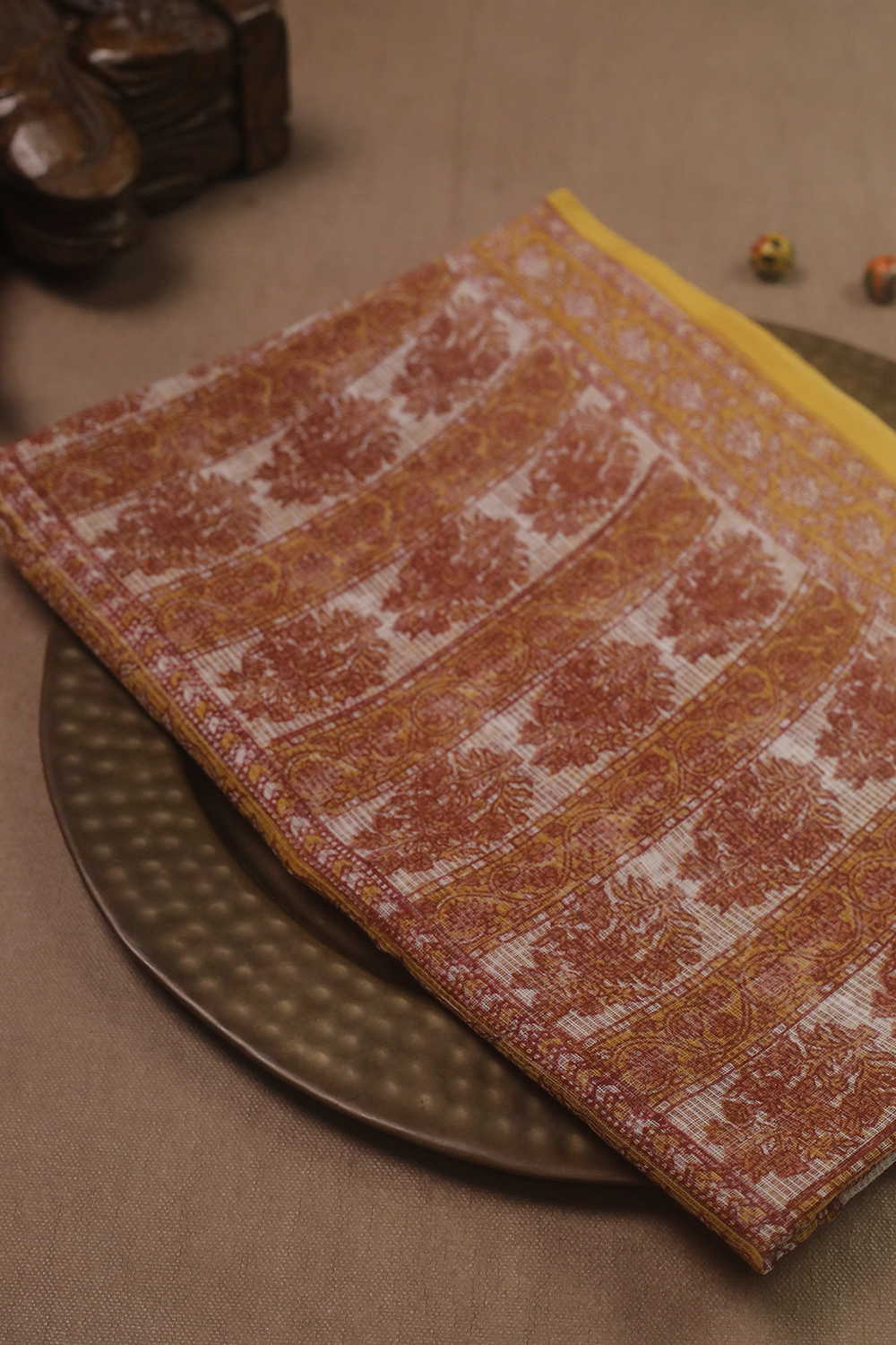 Dual Design - Cream Block Printed Kota Cotton Dupatta