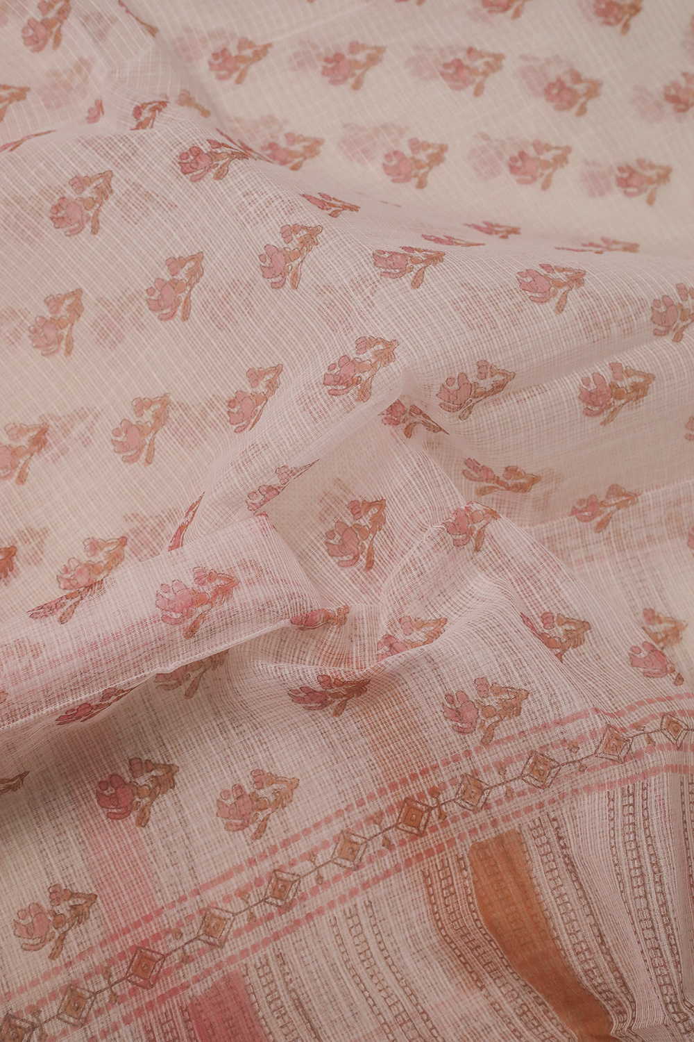Flower Buttas - Cream Block Printed Kota Cotton Dupatta - Image 3