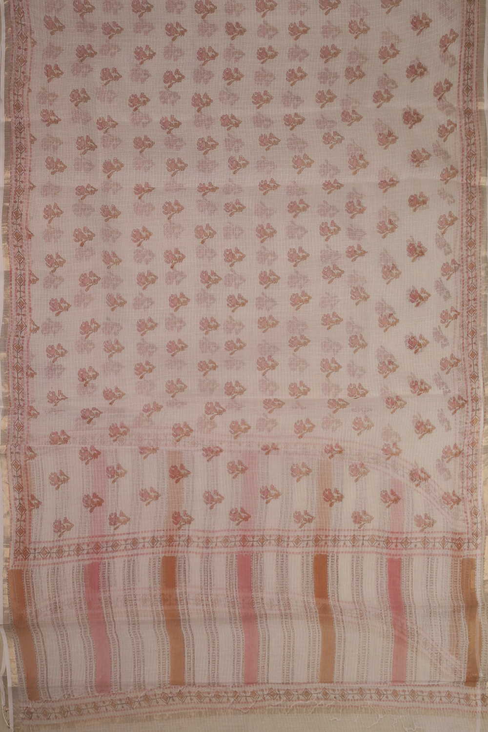 Flower Buttas - Cream Block Printed Kota Cotton Dupatta - Image 4