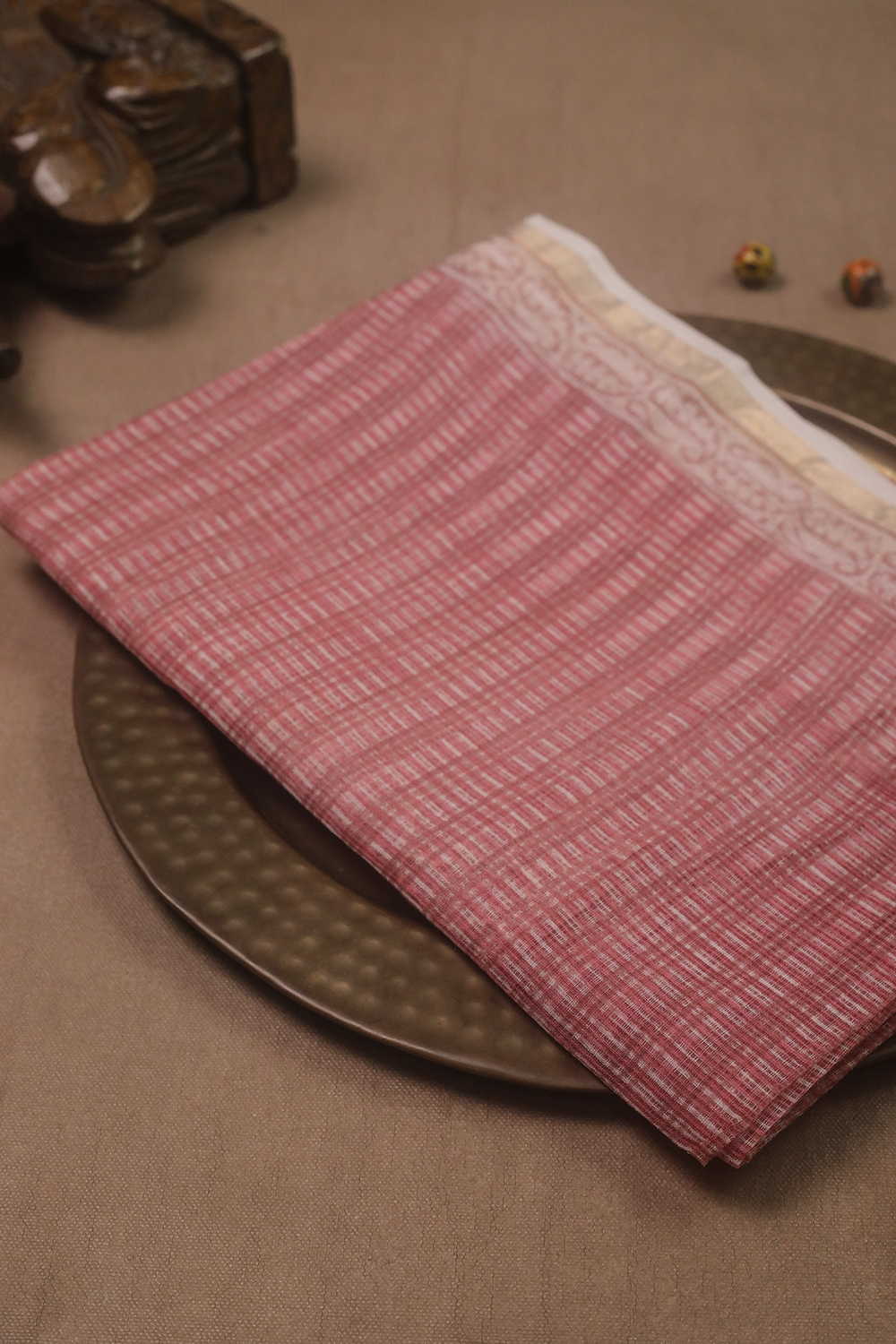 Semi Grid - Pink Block Printed Kota Cotton Dupatta