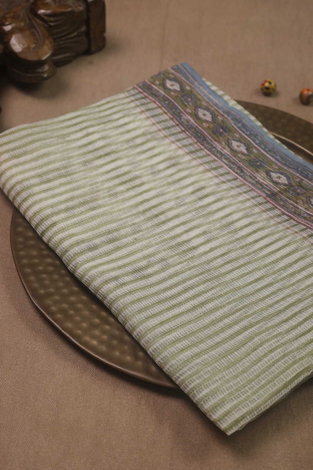 Green Lines Block Printed Kota Cotton Dupatta