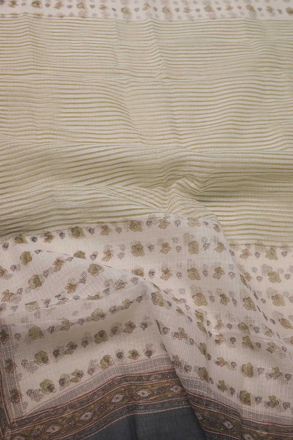 Green Lines Block Printed Kota Cotton Dupatta - Image 3