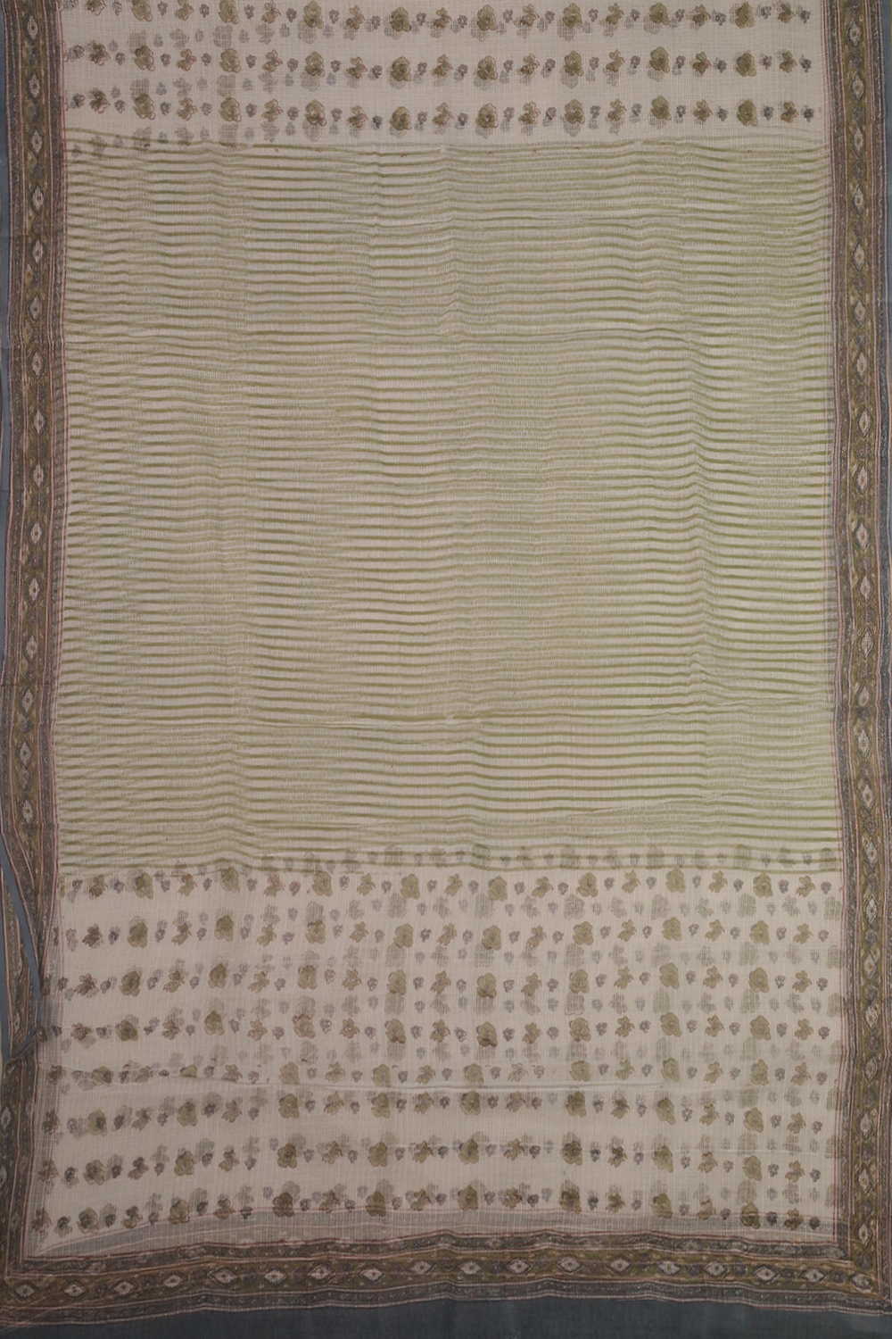 Green Lines Block Printed Kota Cotton Dupatta - Image 4