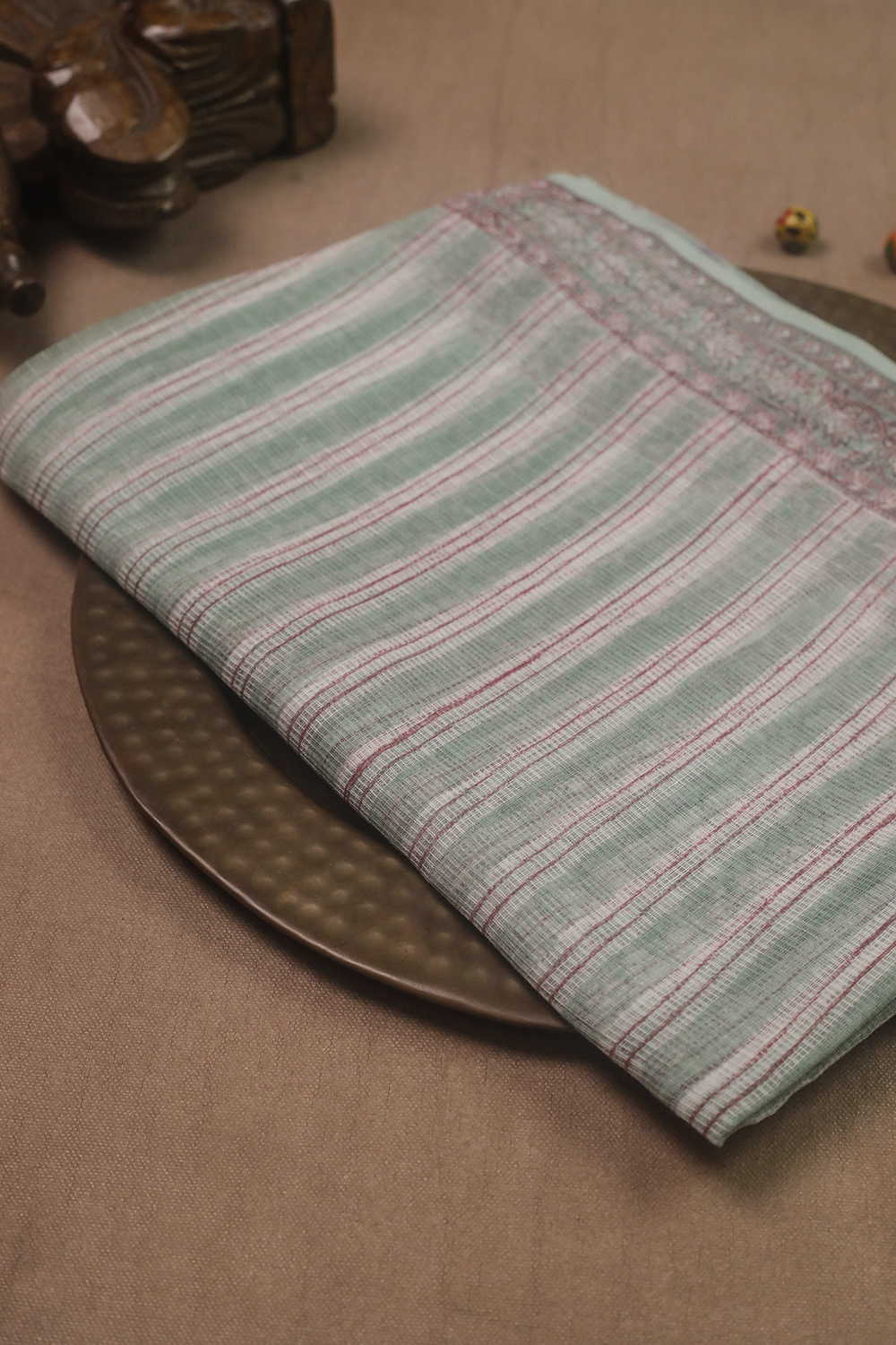 Dual Lines - Cream Block Printed Kota Cotton Dupatta