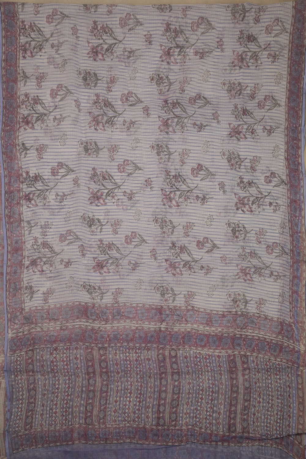 Garden filaments - Cream Block Printed Kota Cotton Dupatta - Image 3