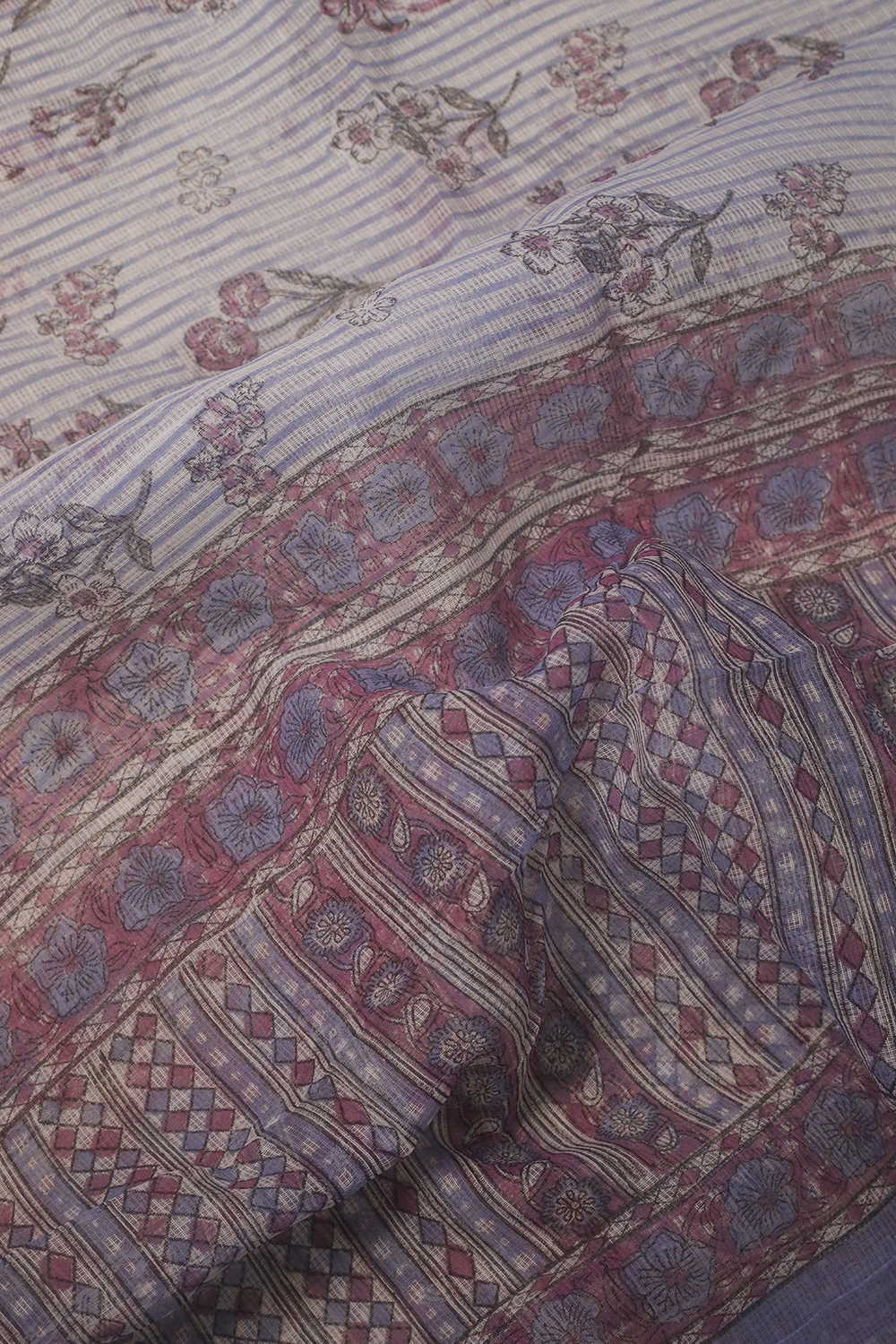 Garden filaments - Cream Block Printed Kota Cotton Dupatta - Image 4