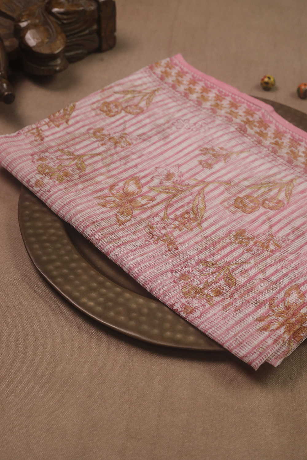 Floral Lines - Pink Block Printed Kota Cotton Dupatta