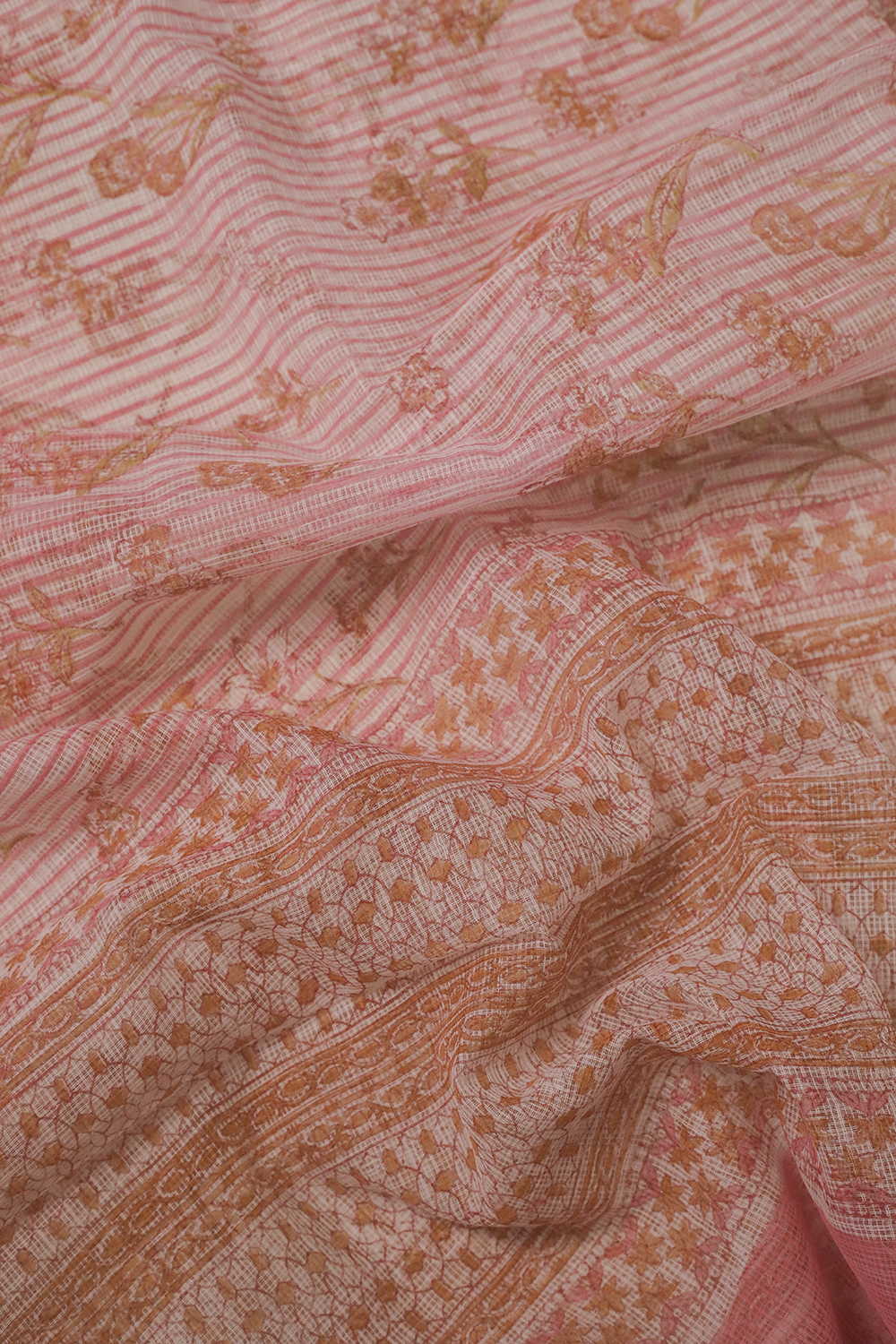Floral Lines - Pink Block Printed Kota Cotton Dupatta - Image 3