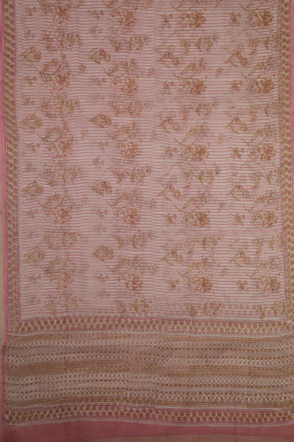 Floral Lines - Pink Block Printed Kota Cotton Dupatta - Image 4