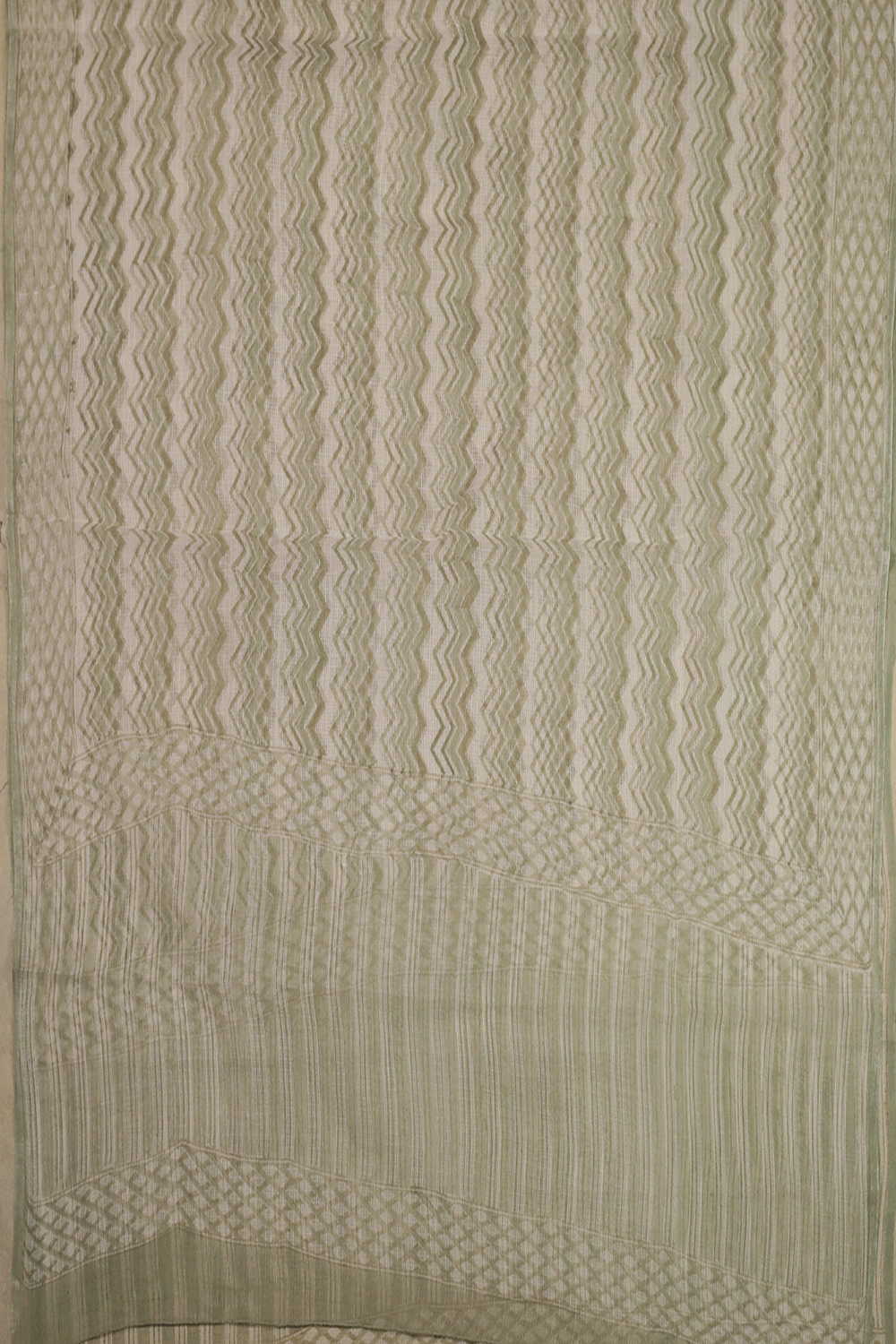 Green Chevron on Cream Block Printed Kota Cotton Dupatta - Image 3