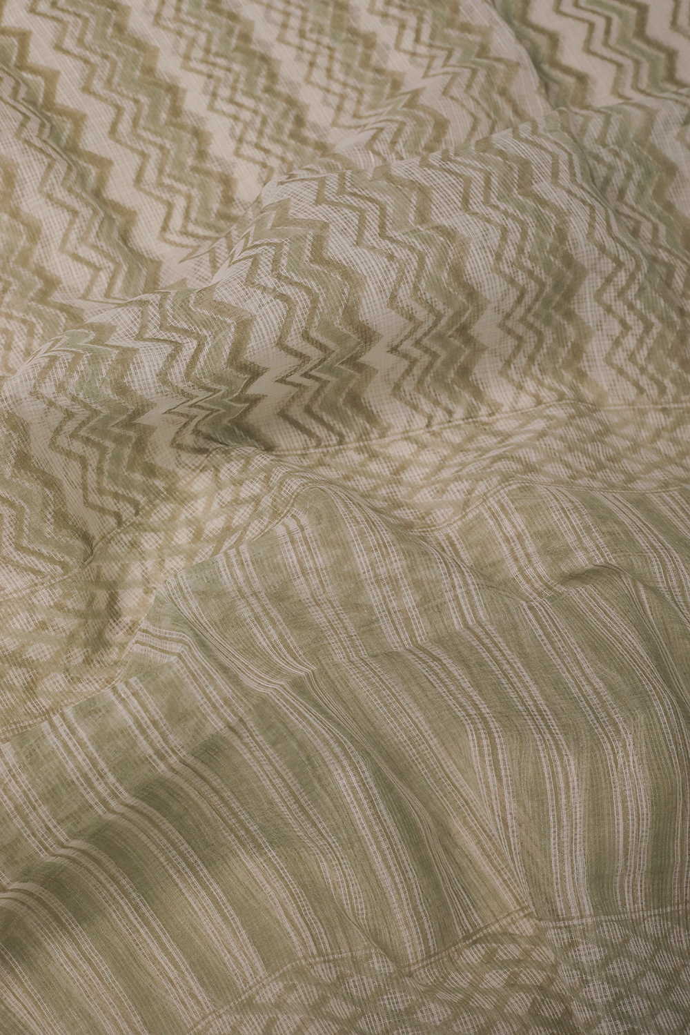 Green Chevron on Cream Block Printed Kota Cotton Dupatta - Image 4