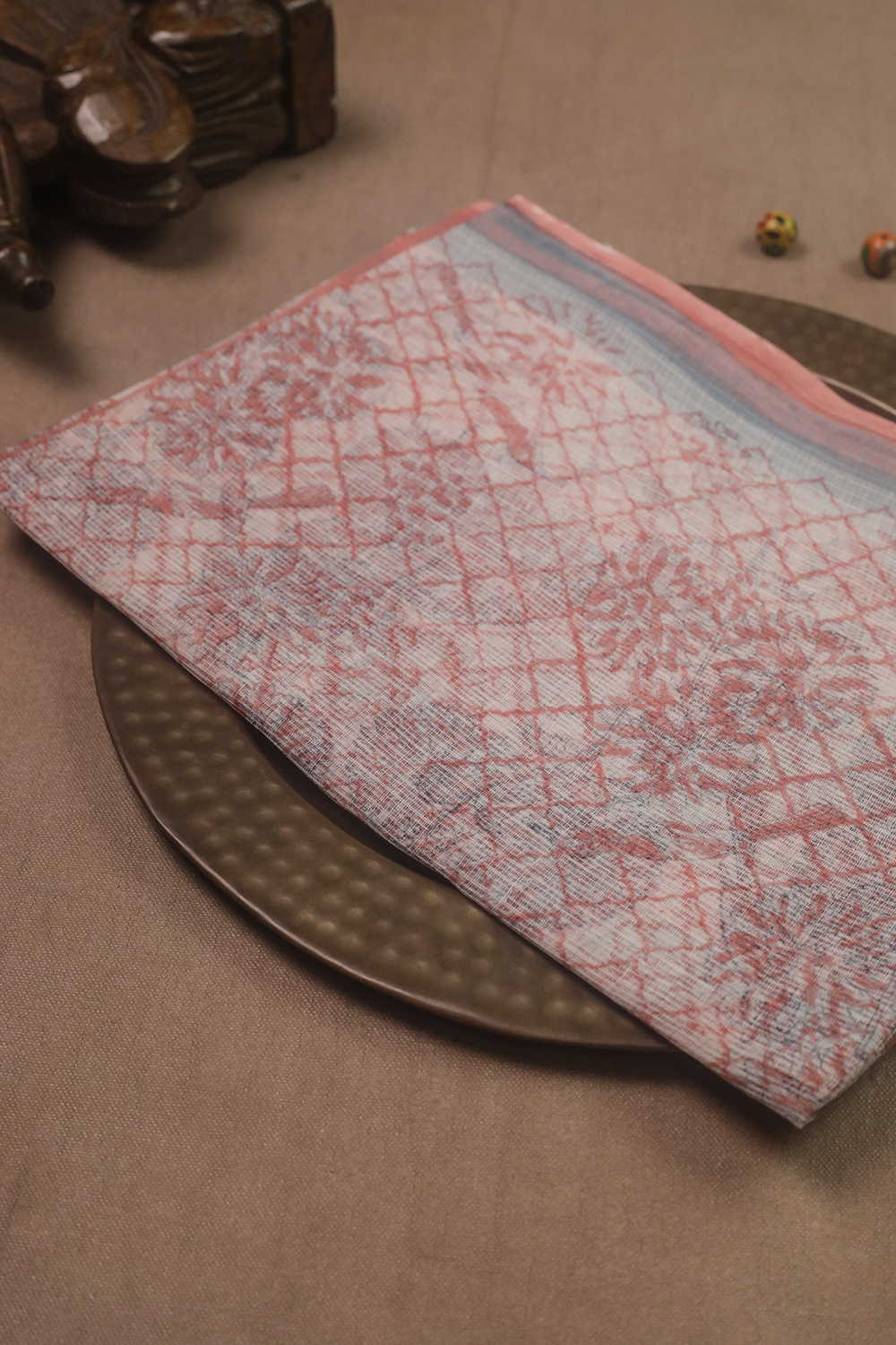 Floral on Diagonals - Block Printed Kota Cotton Dupatta