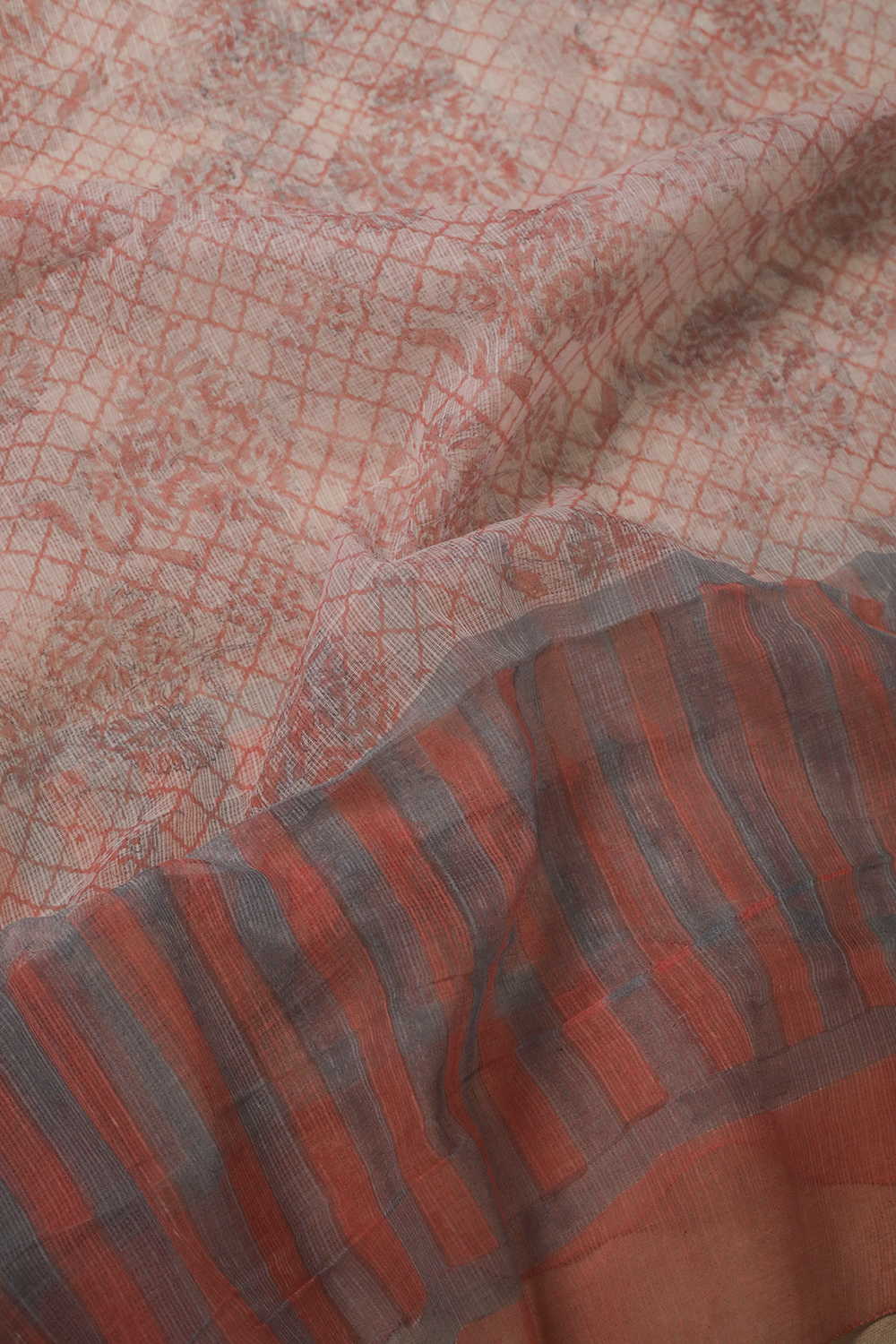 Floral on Diagonals - Block Printed Kota Cotton Dupatta - Image 3