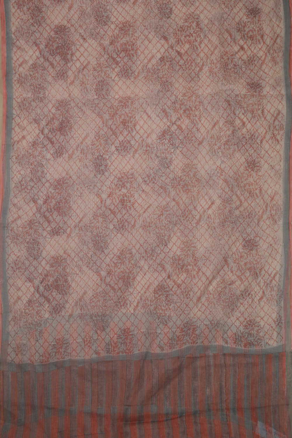 Floral on Diagonals - Block Printed Kota Cotton Dupatta - Image 4