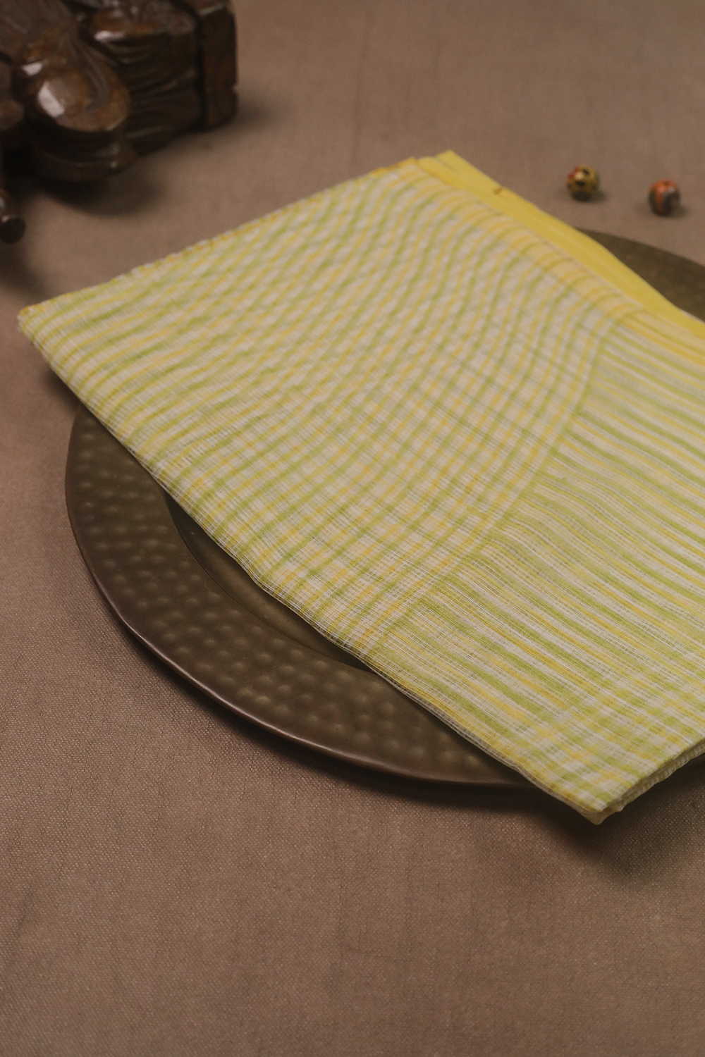 Yellow Geometic Lines Block Printed Kota Cotton Dupatta