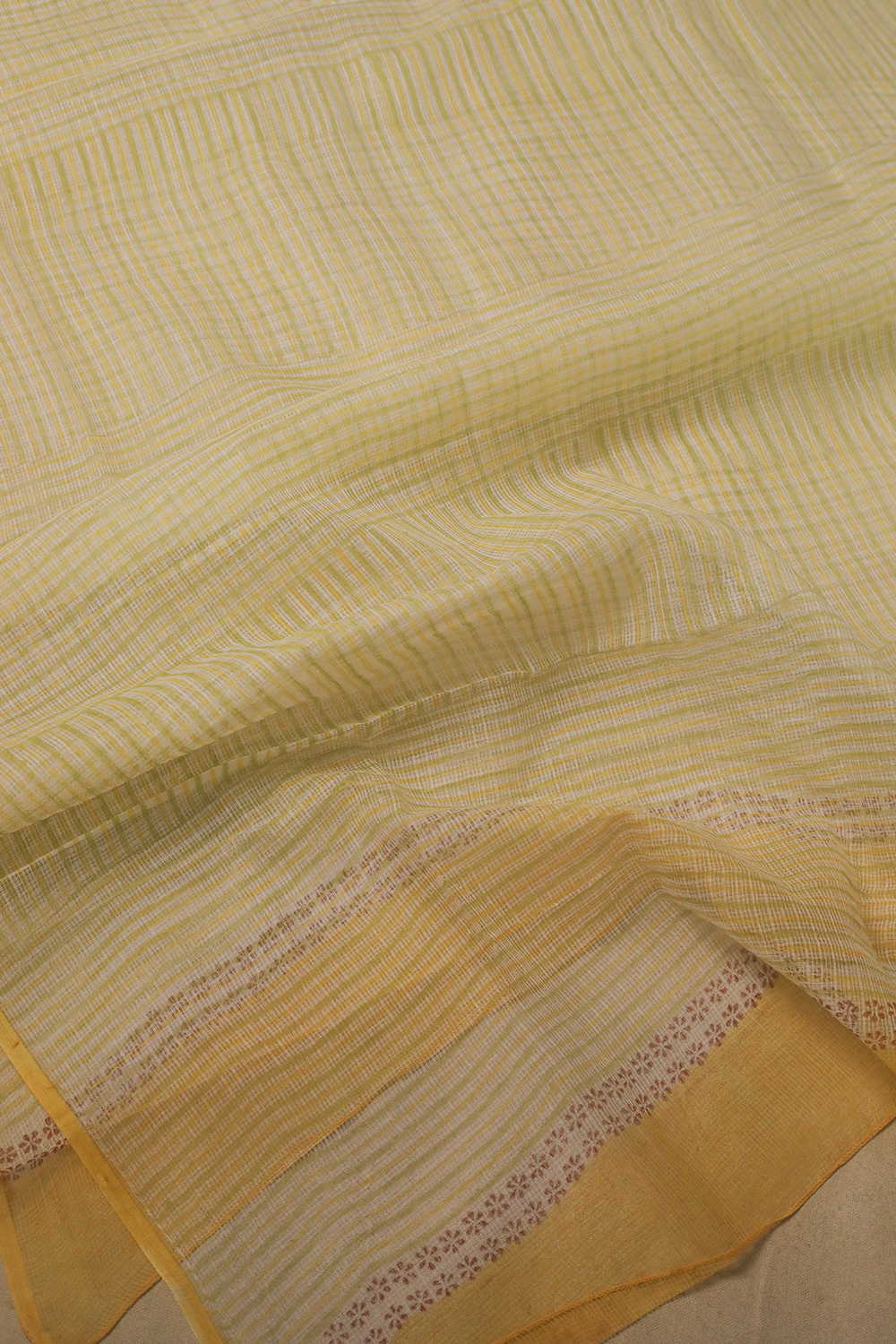 Yellow Geometic Lines Block Printed Kota Cotton Dupatta - Image 3