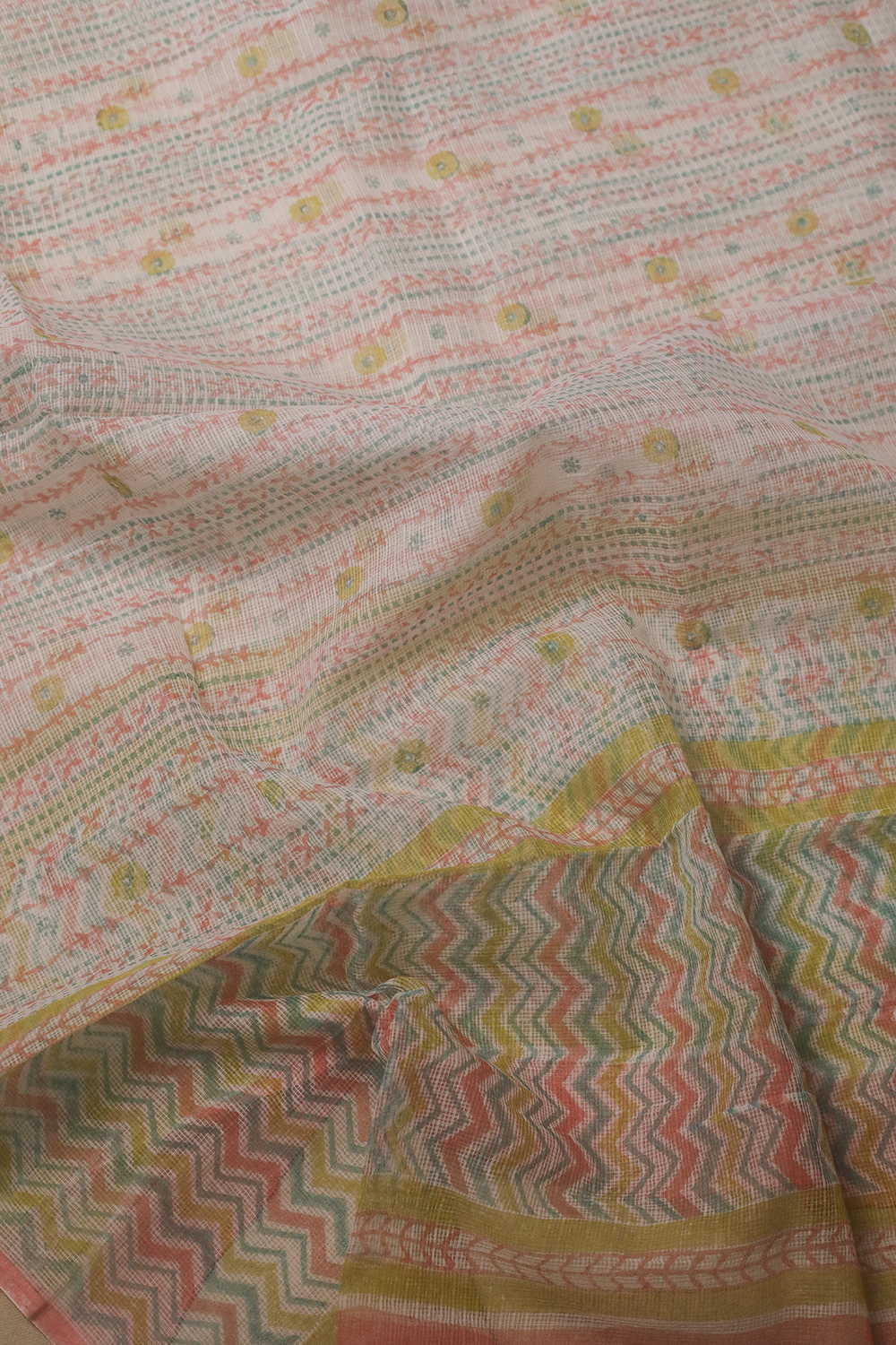 Cream - Nature’s filigree Block Printed Kota Cotton Dupatta - Image 3