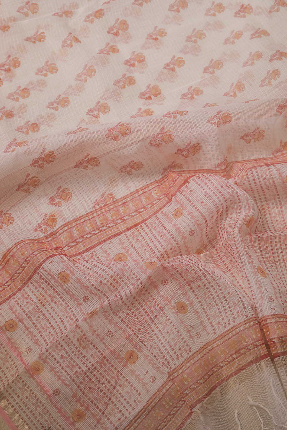 Floral Motifs - Cream Block Printed Kota Cotton Dupatta - Image 3