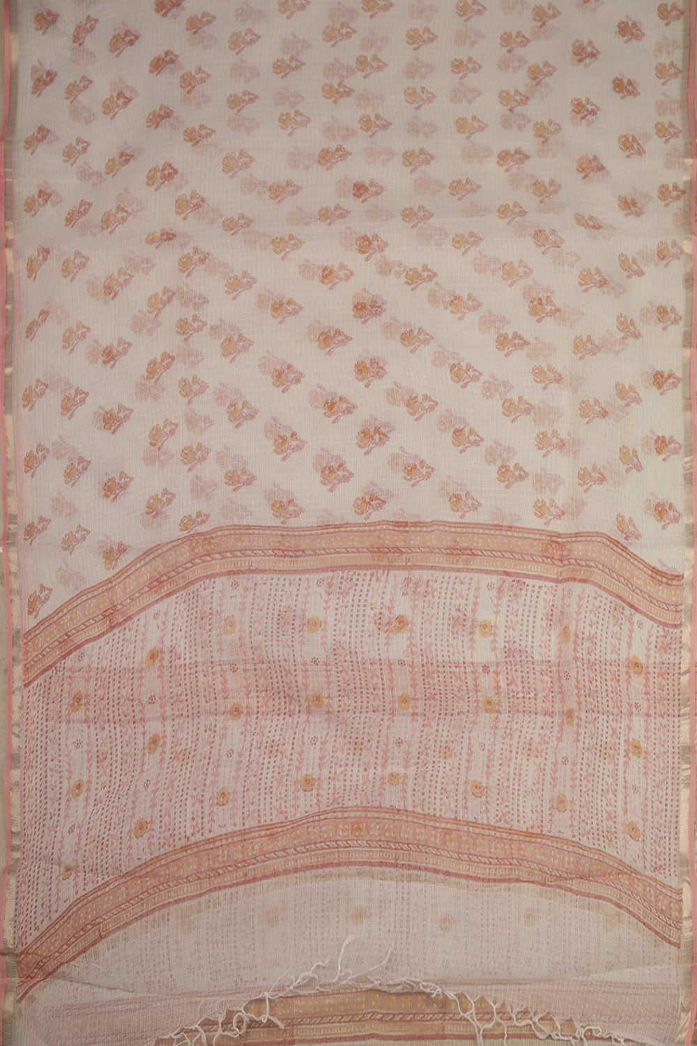 Floral Motifs - Cream Block Printed Kota Cotton Dupatta - Image 4
