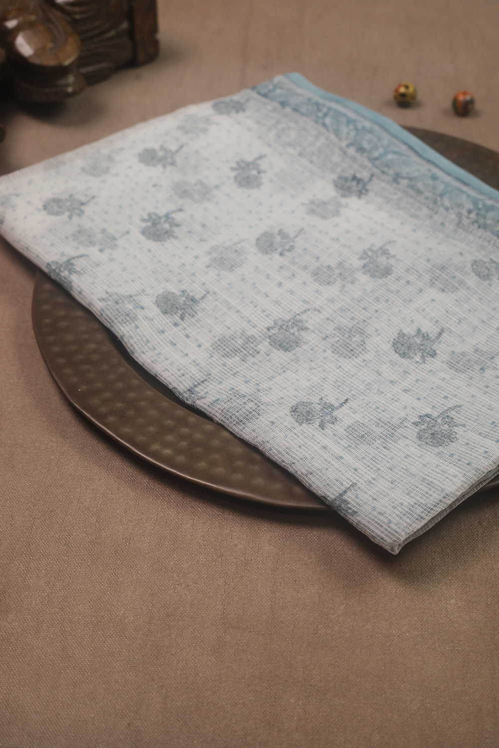 Creamy Blossom Block Printed Kota Cotton Dupatta