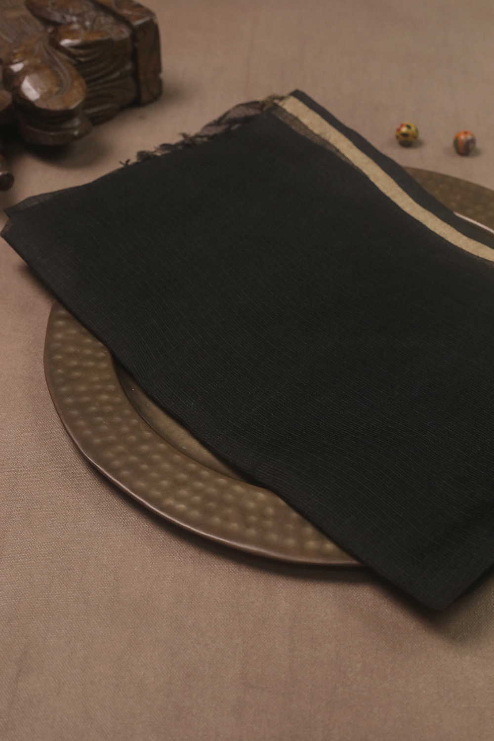 Black Block Printed Kota Silk Dupatta