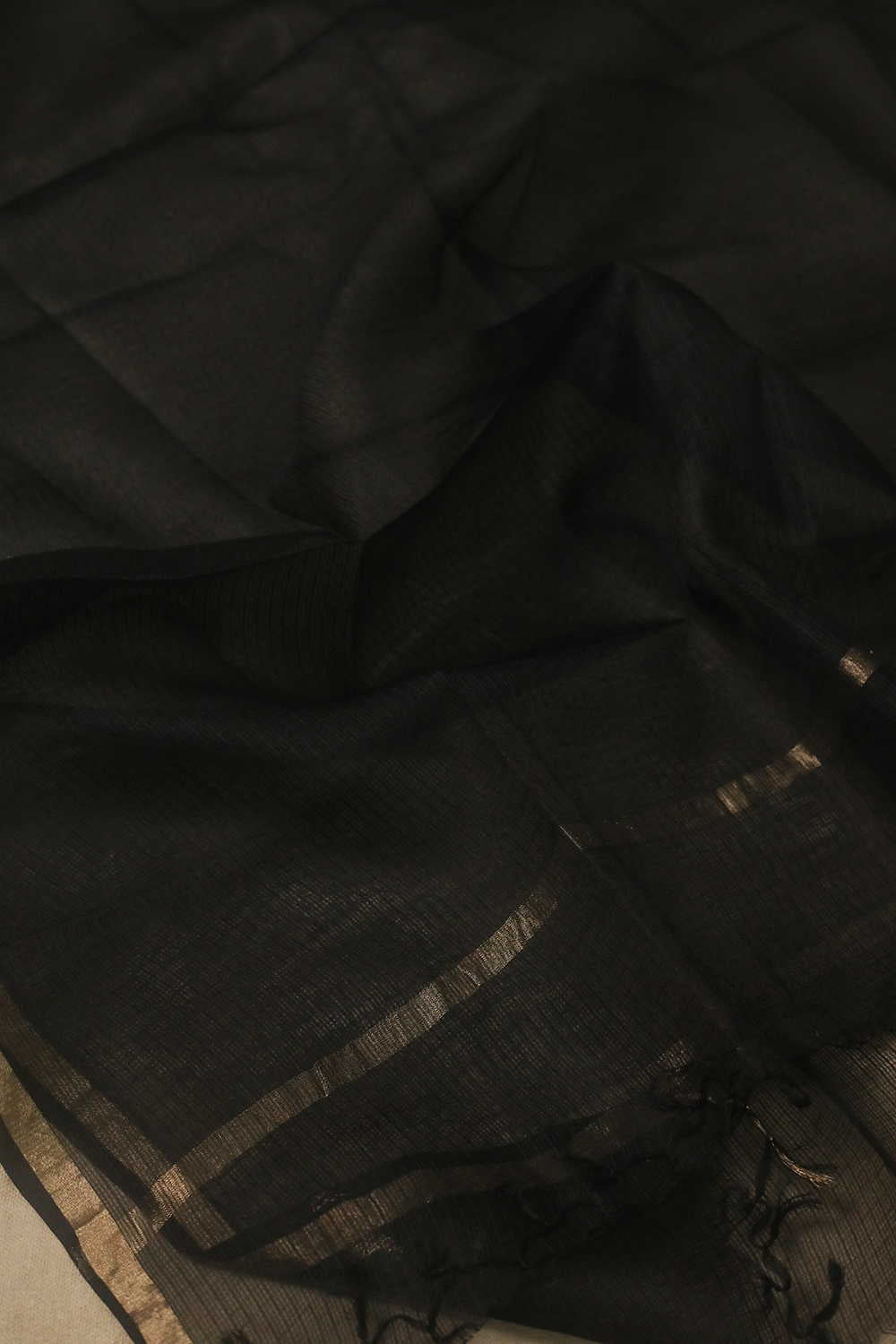 Black Block Printed Kota Silk Dupatta - Image 3