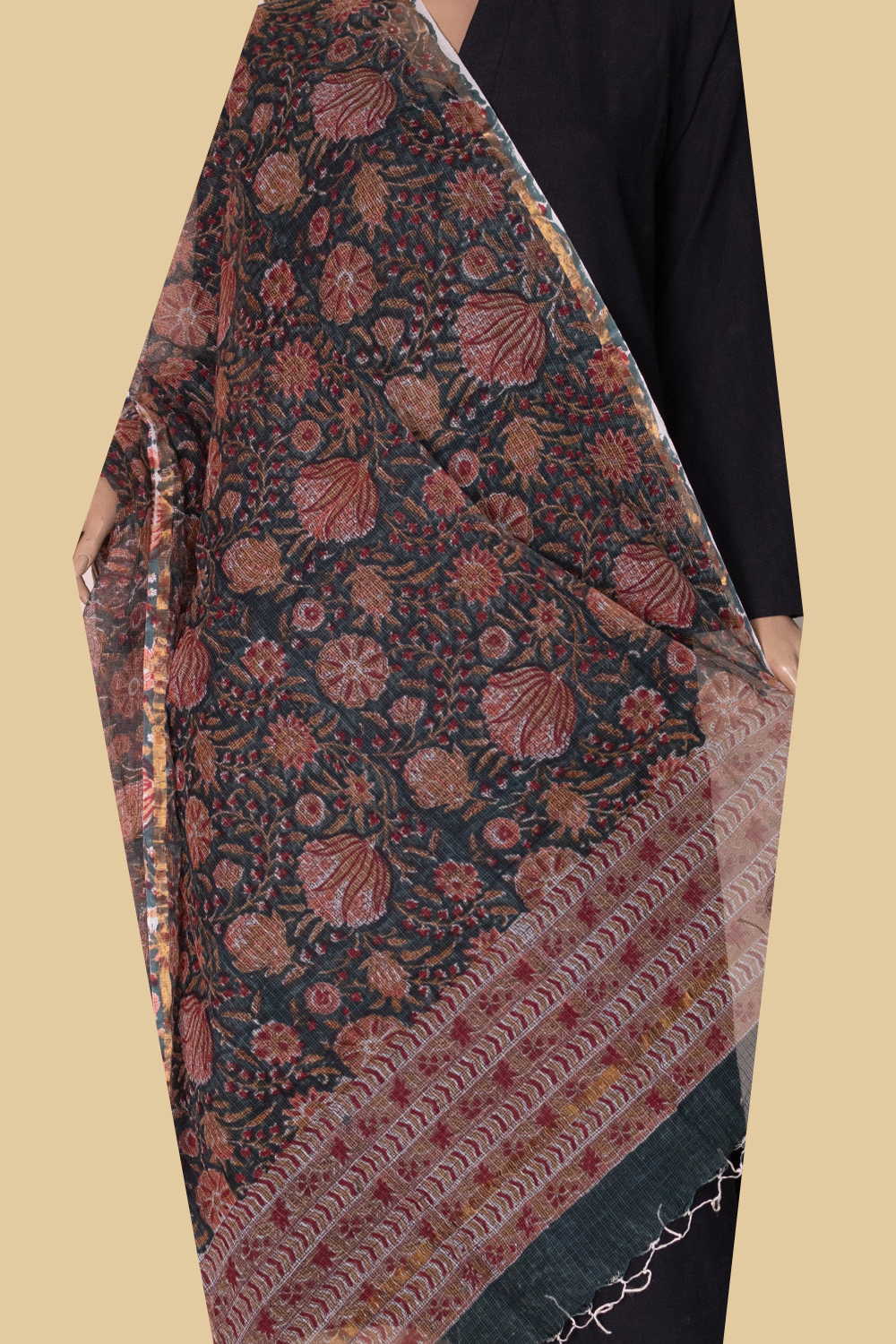 Floral Garden Block Printed Kota Cotton Dupatta