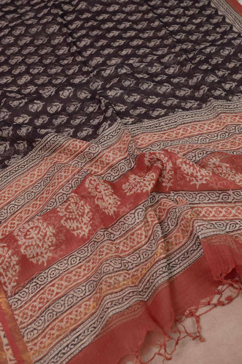 Buttas on Black Block Printed Kota Cotton Dupatta - Image 2