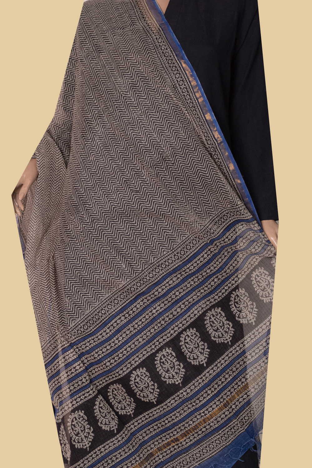 Chevron Pattern Block Printed Kota Cotton Dupatta